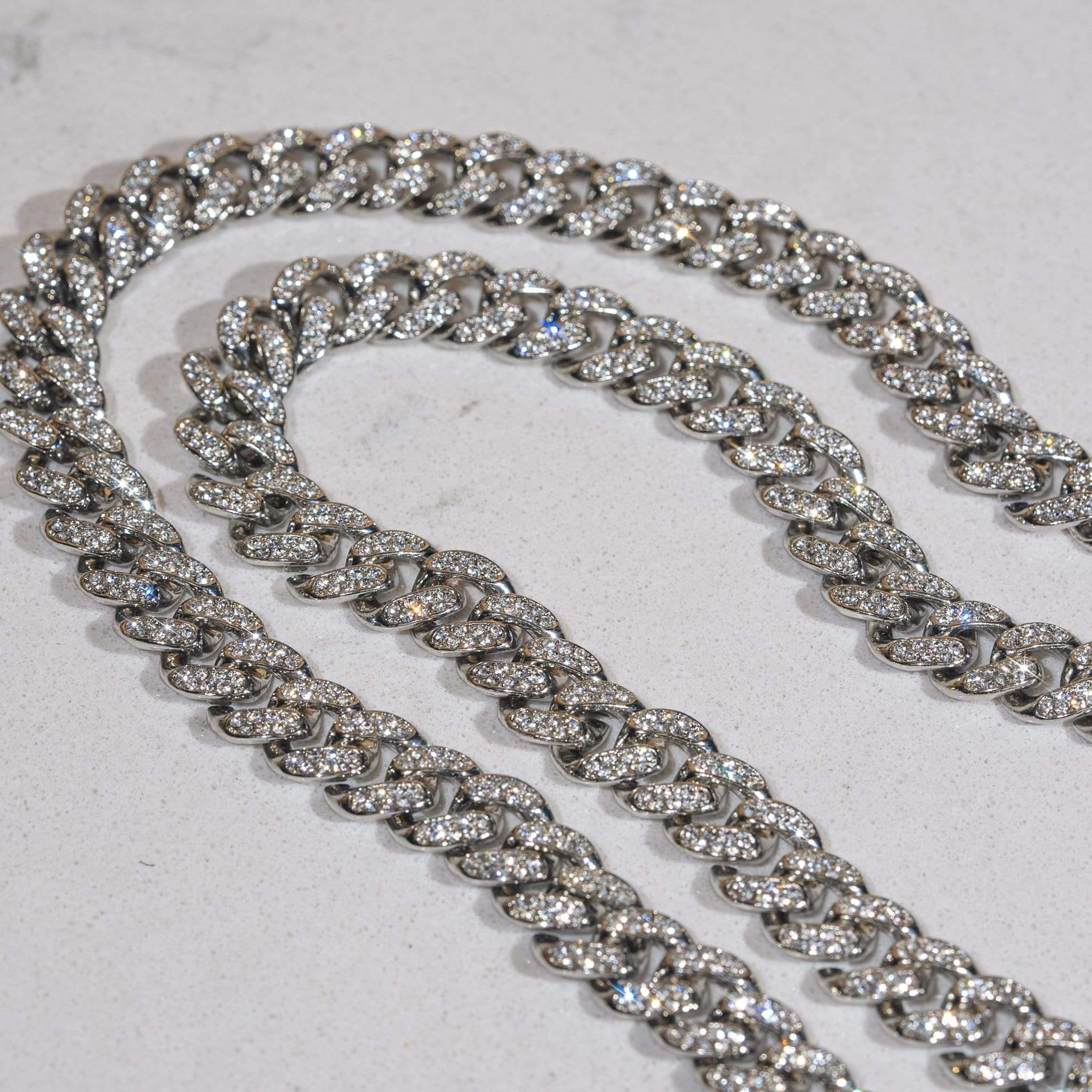 13mm Cuban Chain + Bracelet - White Gold