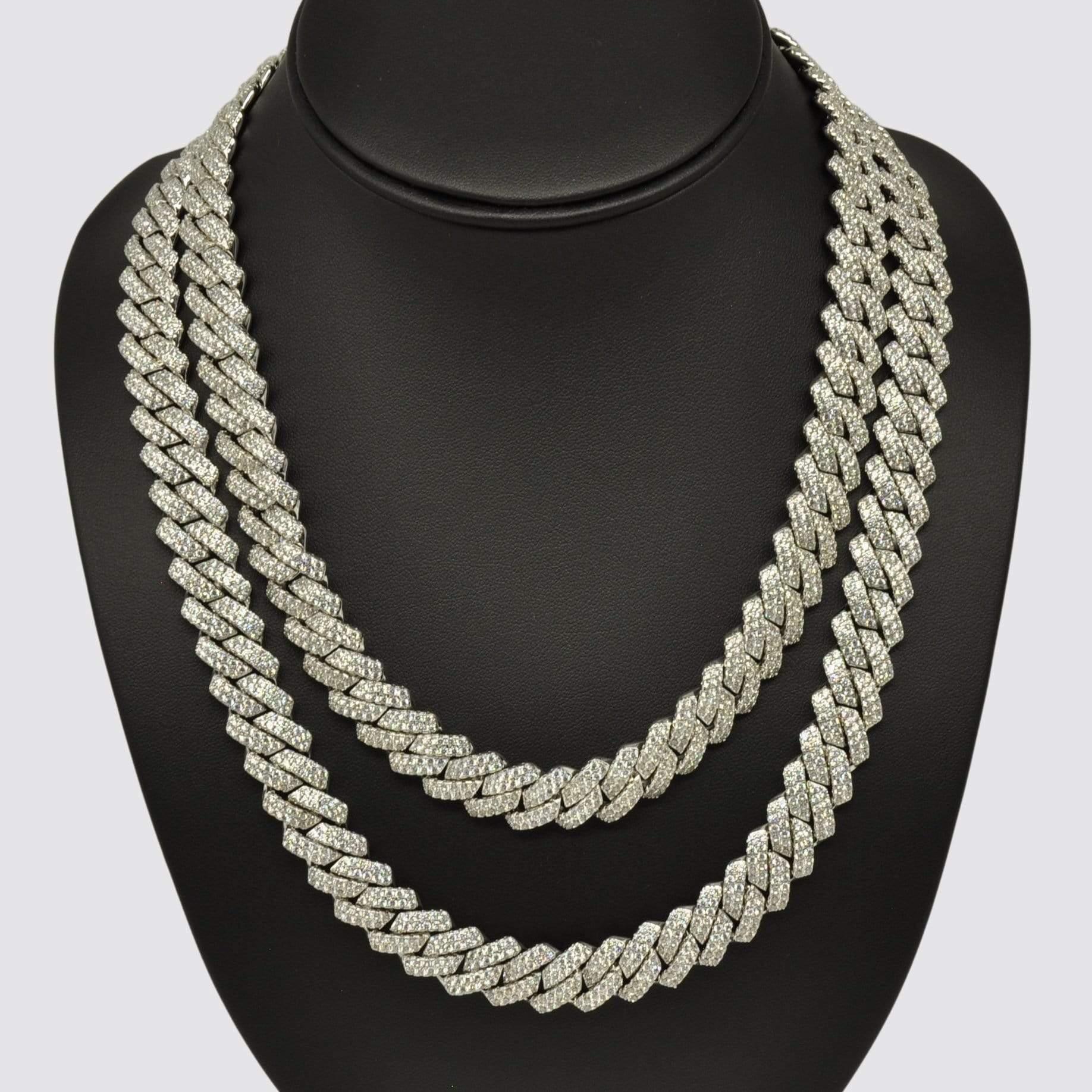 14mm Monaco Chain Bundle 20" & 22" - White Gold