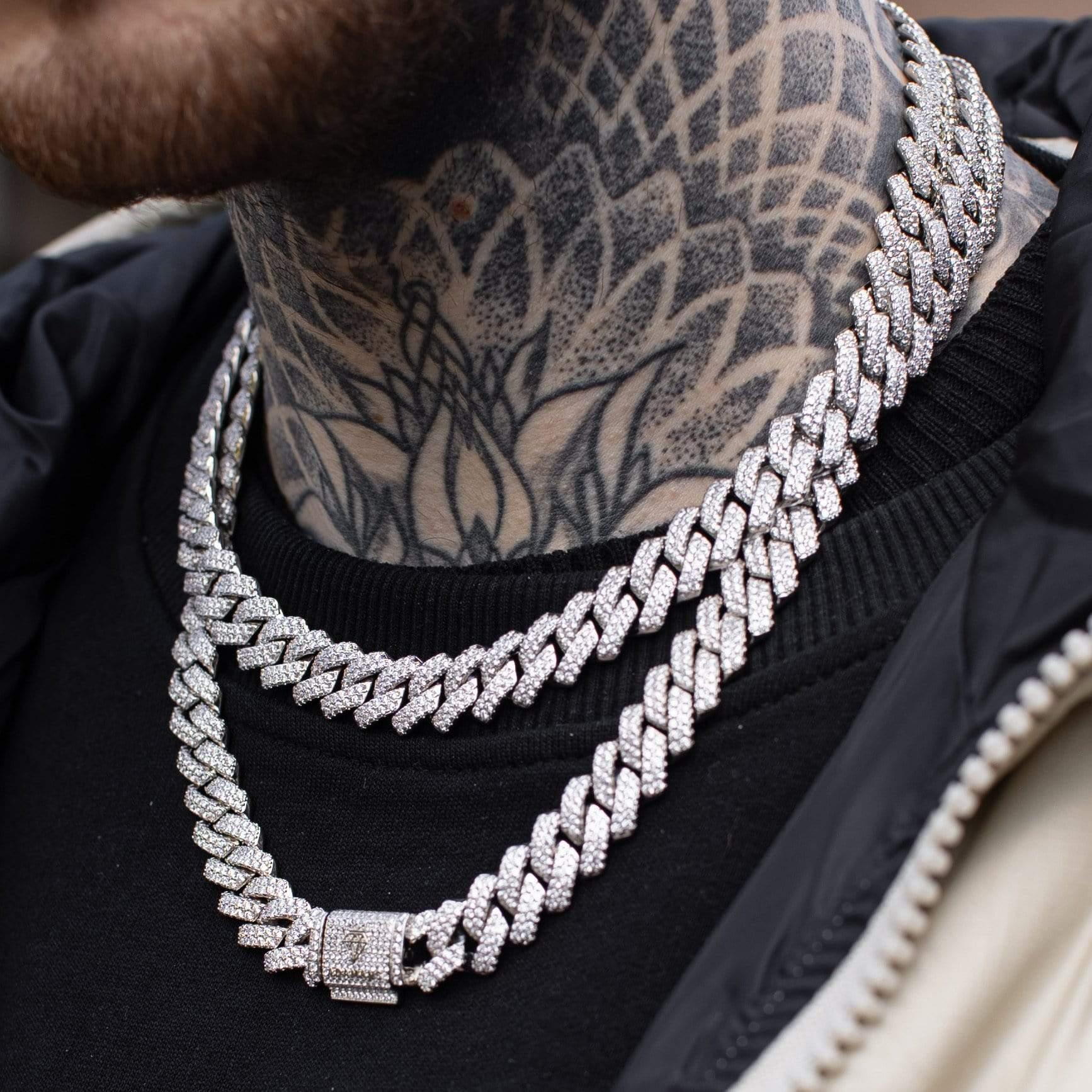 14mm Monaco Chain Bundle 20" & 22" - White Gold