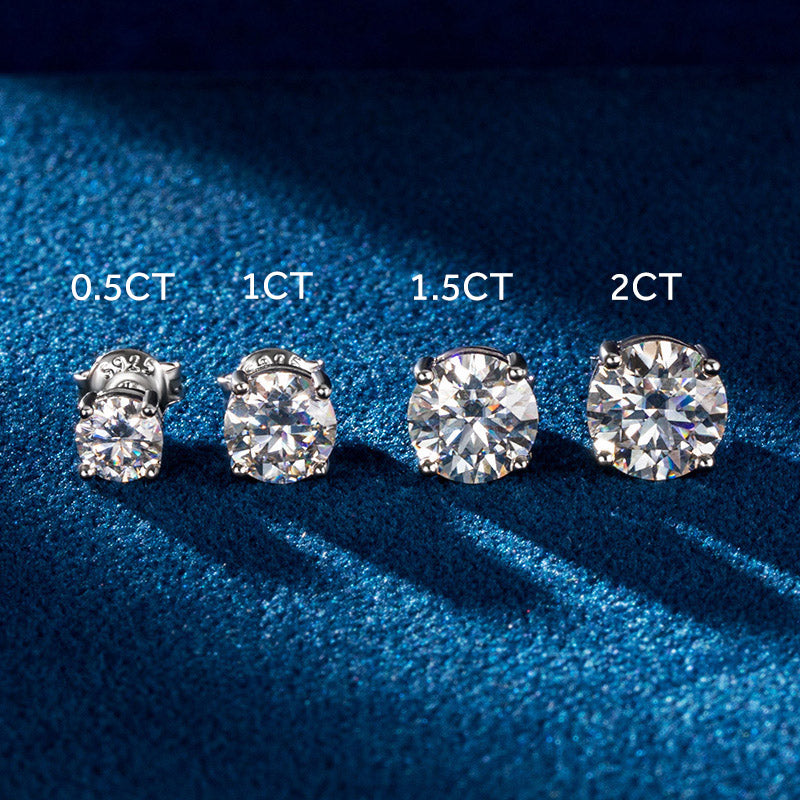 925 VVS Moissanite Brilliant Round Cut Stud Earrings