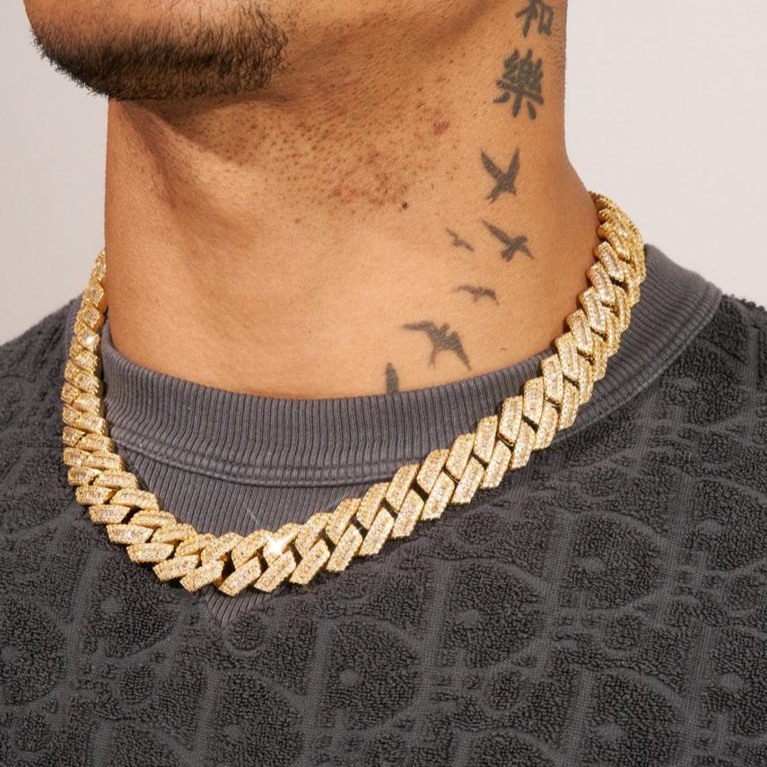 17MM BAGUETTE PRONG LINK MONACO CHAIN - GOLD