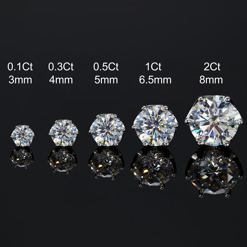 Helloice 925S & VVS Moissanite 0.1Ct/0.3Ct/0.5Ct/1Ct/2Ct Solitaire Stud Earrings