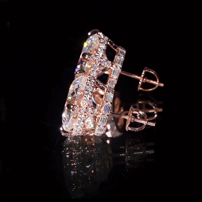 925 VVS Moissanite Round&Baguette Cut Full Paved Earrings