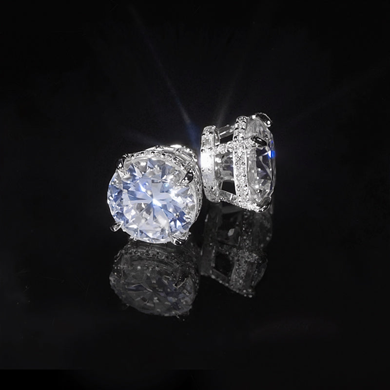 925 VVS Moissanite Round&Baguette Cut Full Paved Earrings