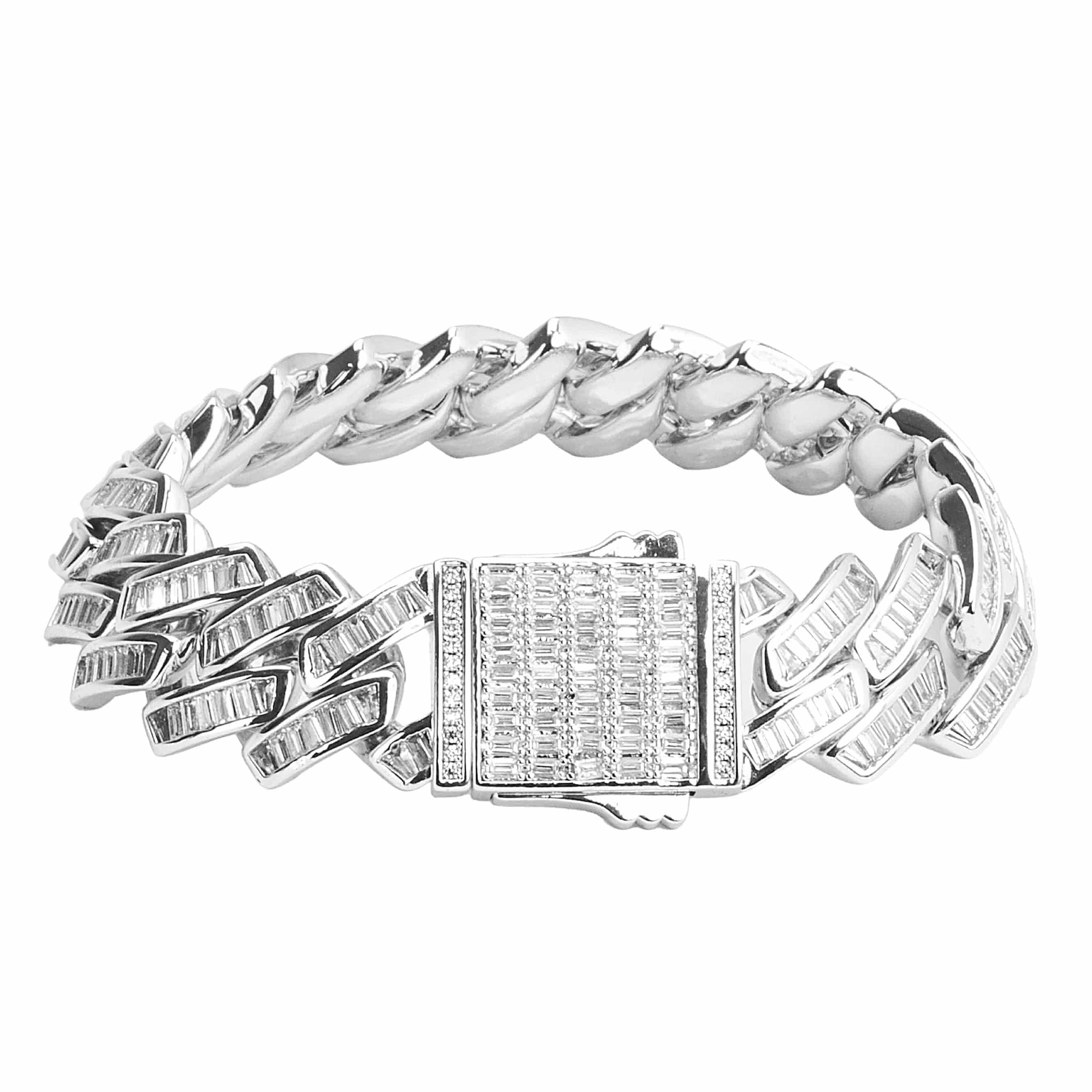 Adamans 7" 20mm Baguette Miami Link Bracelet - White Gold