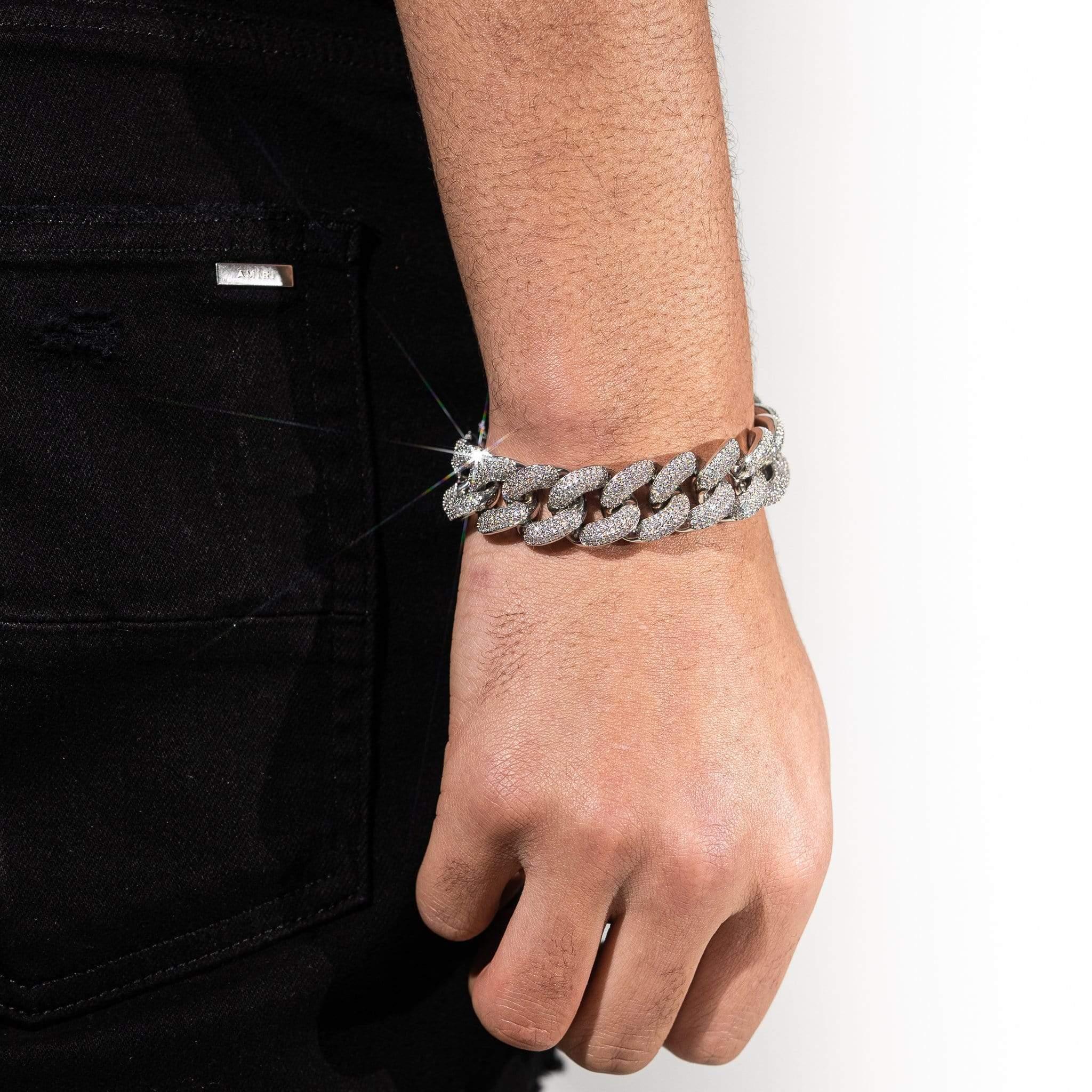 20mm Iced Cuban Bracelet - White Gold