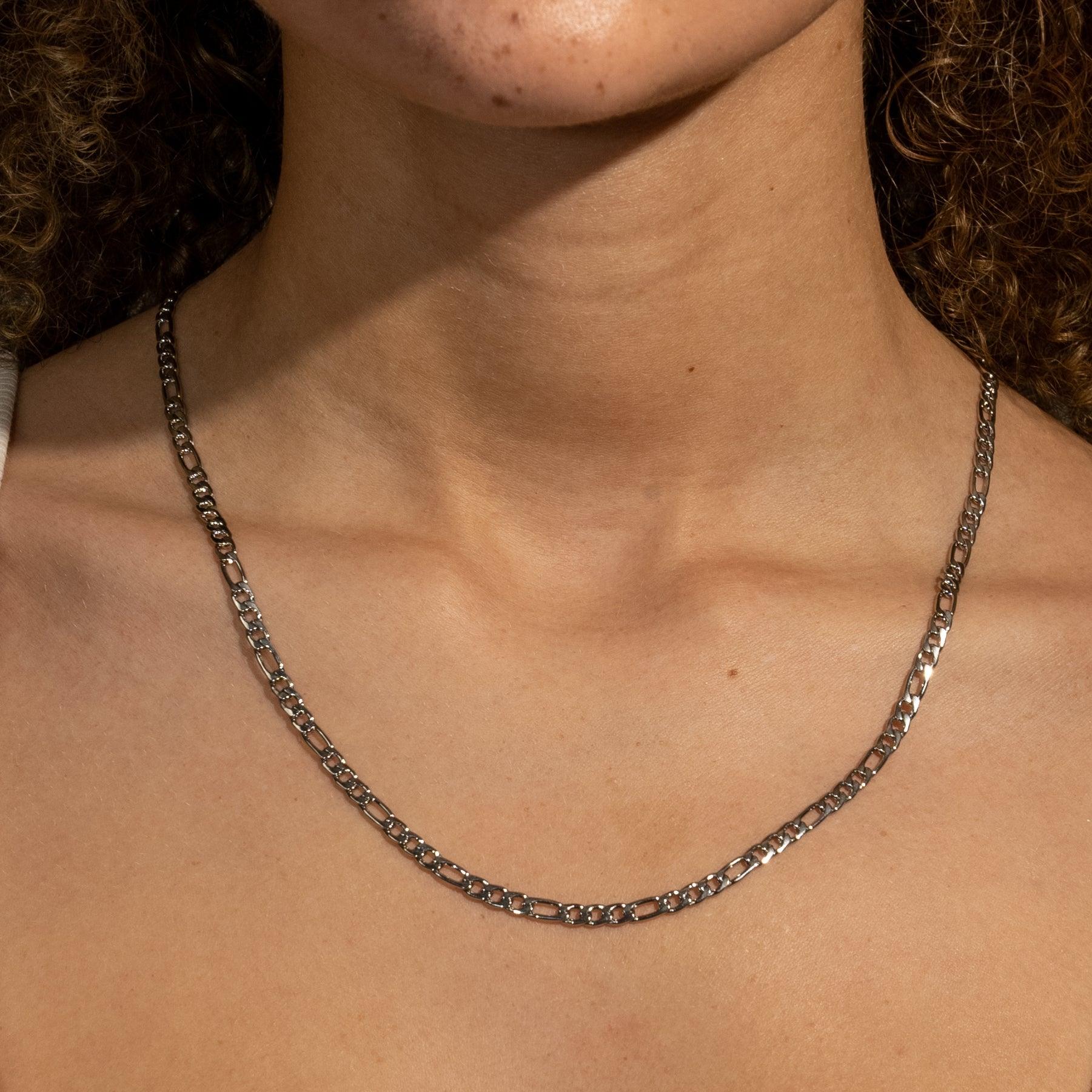 4mm Figaro Chain - White Gold