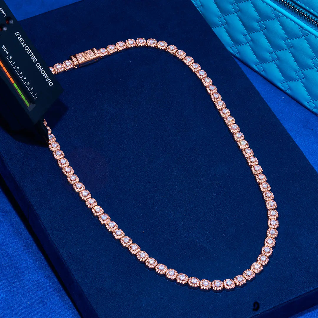 Micro Moissanite Clustered Tennis Chain - Rose Gold - 925 Silver - D Colour - VVS1