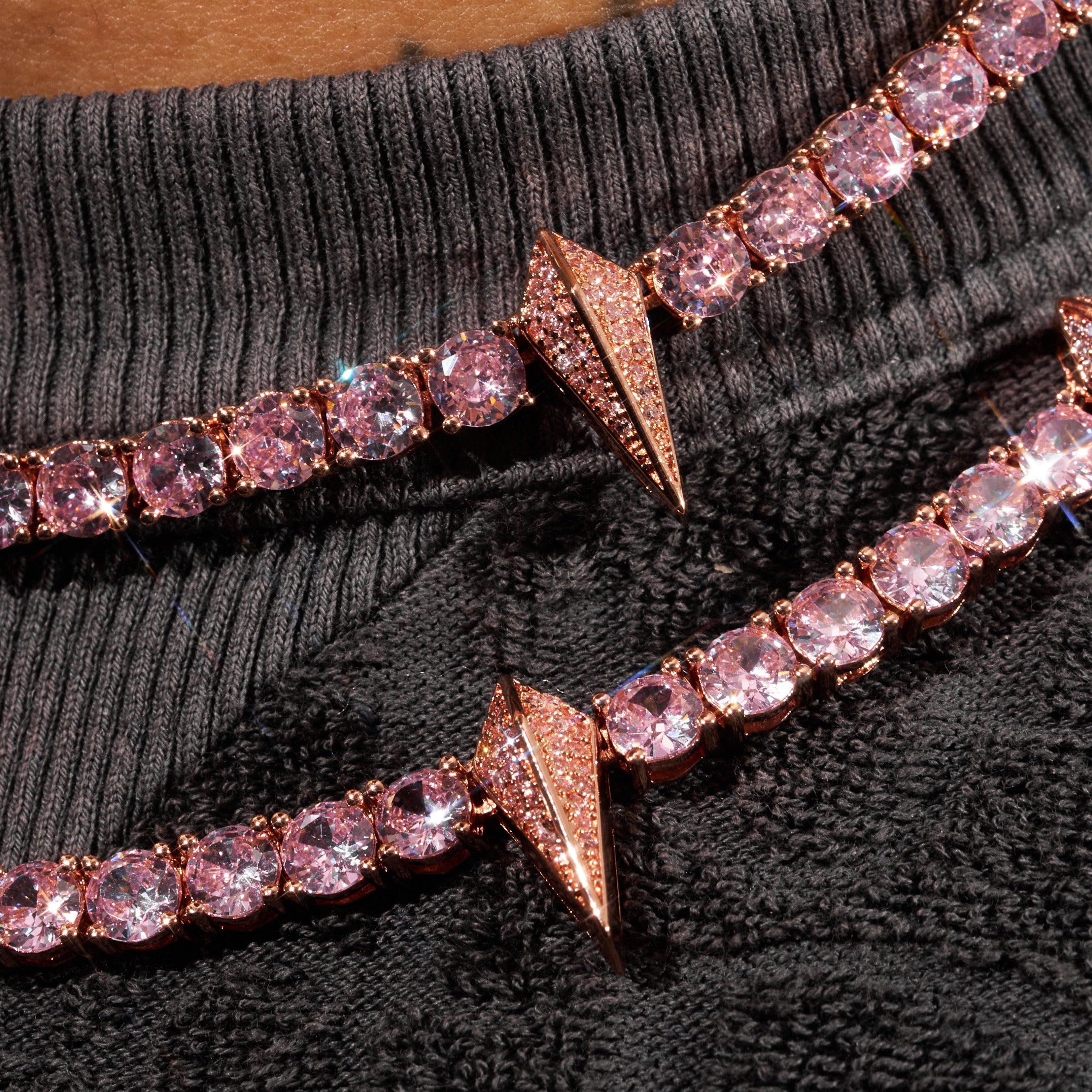 5mm PAVE SPIKE TENNIS CHAIN - PINK