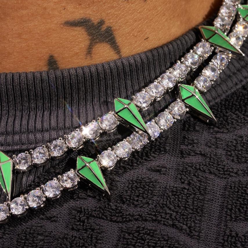 5mm Moissanite Green Pave Tennis Chain - 925 Silver - D Colour - VVS1