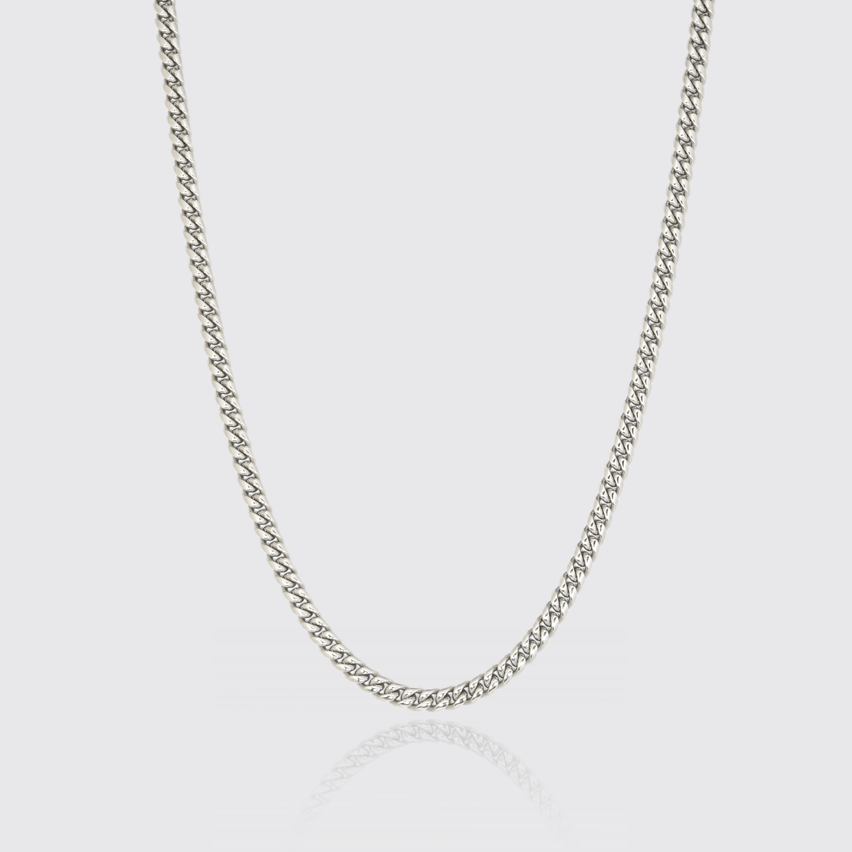 6mm Cuban Chain in White Gold with polished finish and stainless steel base, ideal for daily wear.
