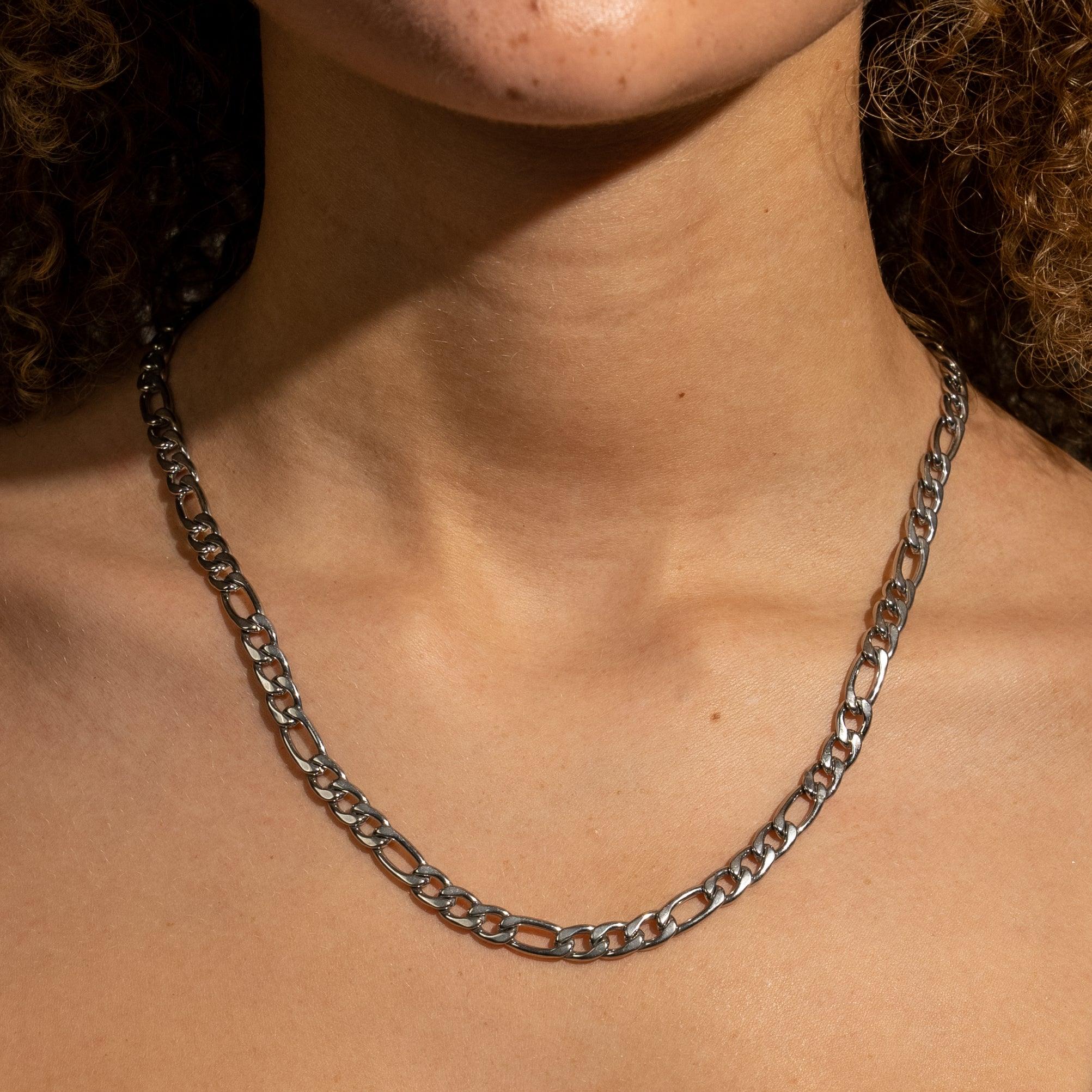 6mm Figaro Chain - White Gold