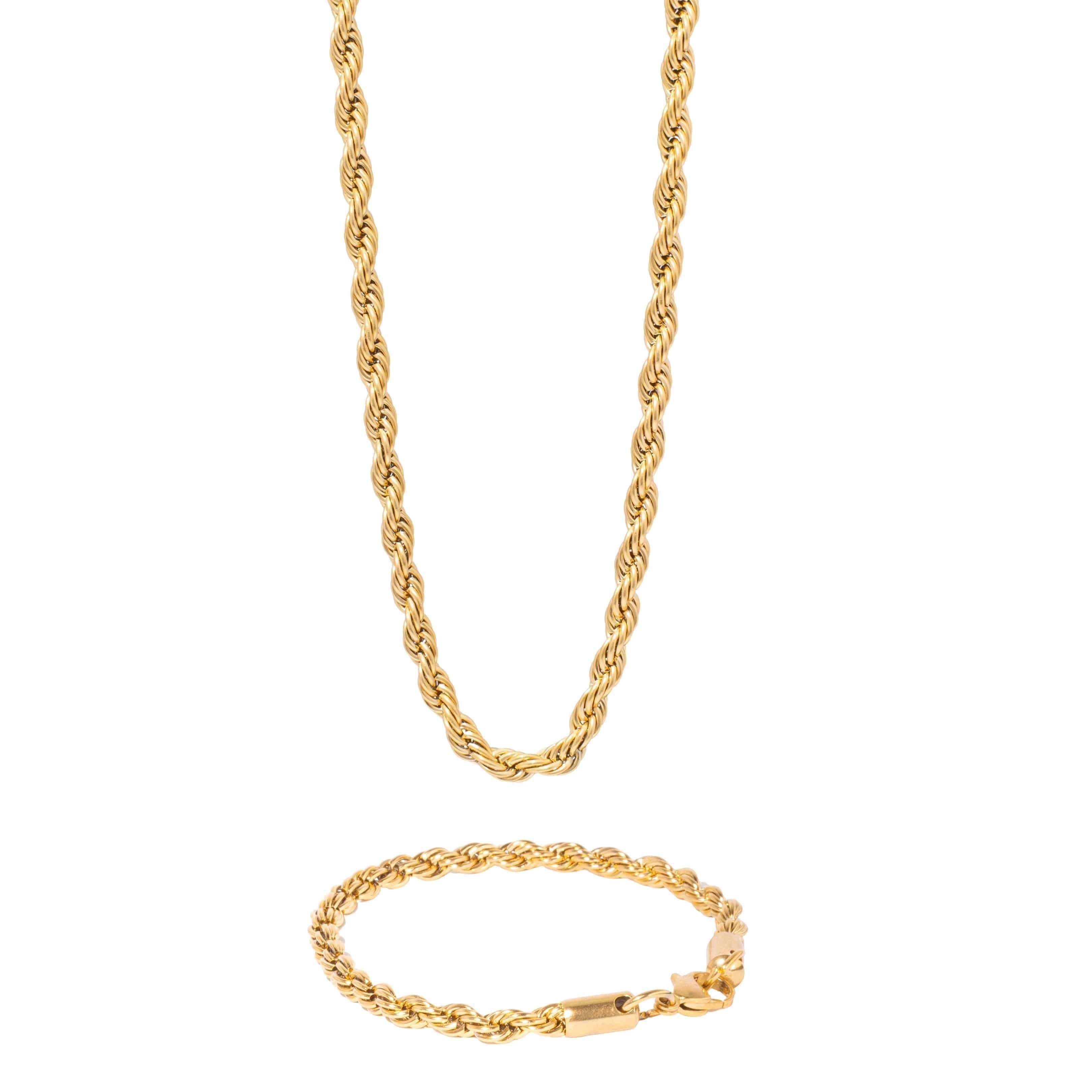 6MM gold rope chain and bracelet set with lifetime warranty.