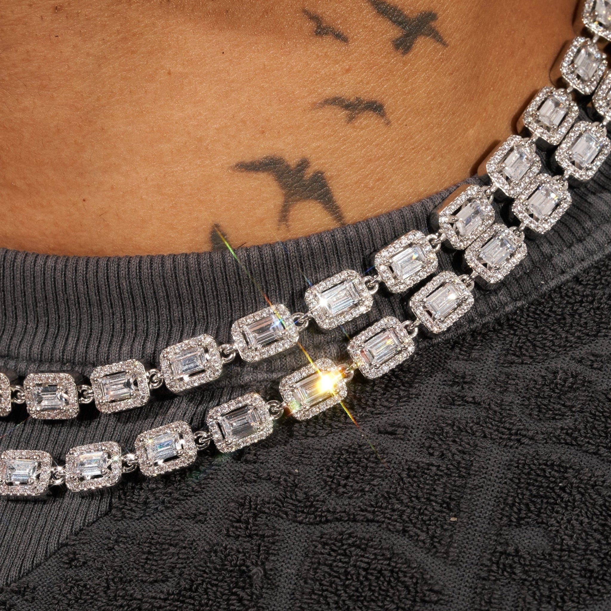 8mm CENTRE BAGUETTE CHAIN - WHITE GOLD