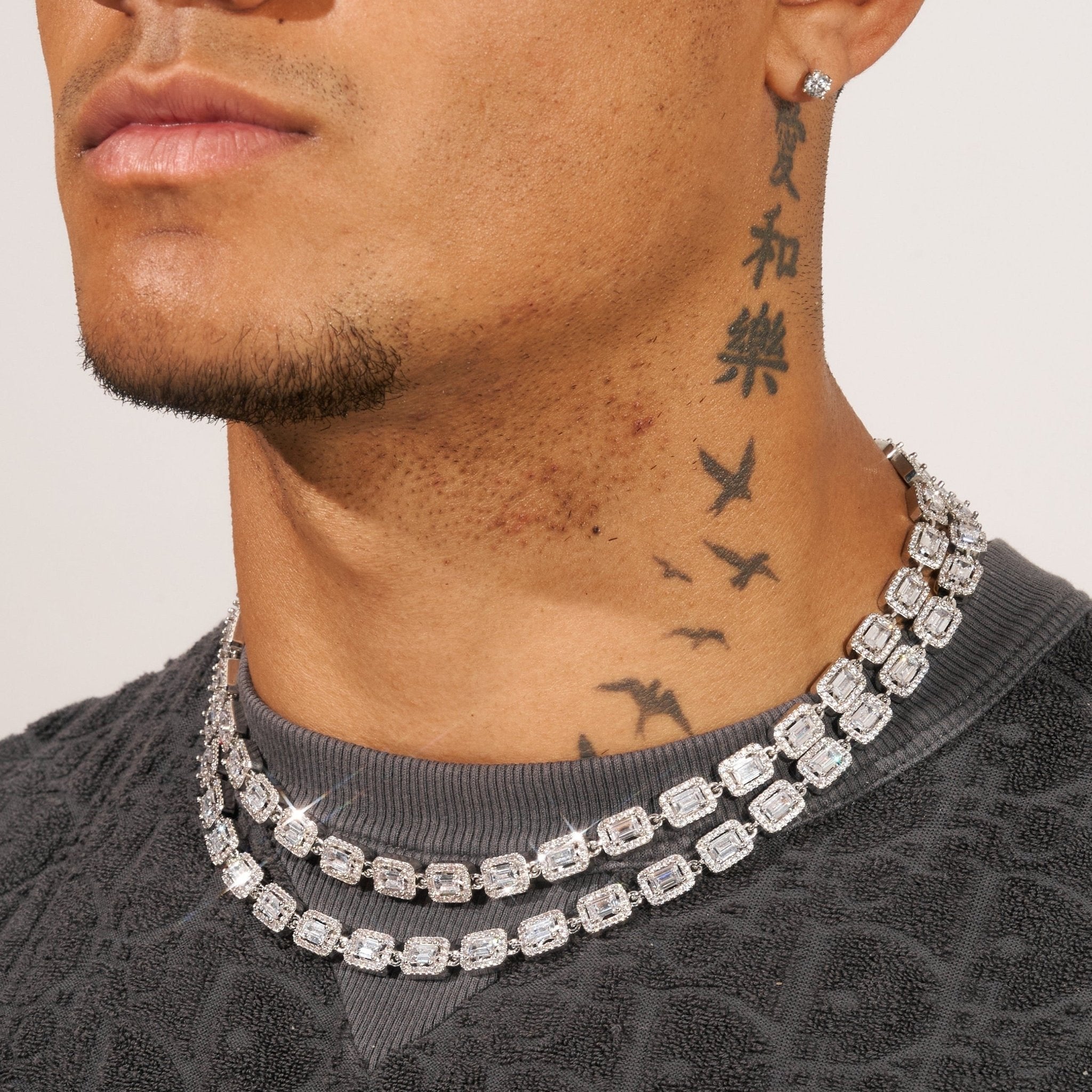 8mm CENTRE BAGUETTE CHAIN - WHITE GOLD