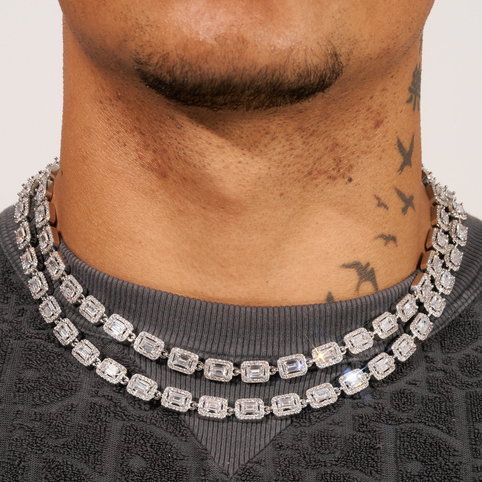 8mm CENTRE BAGUETTE CHAIN - WHITE GOLD