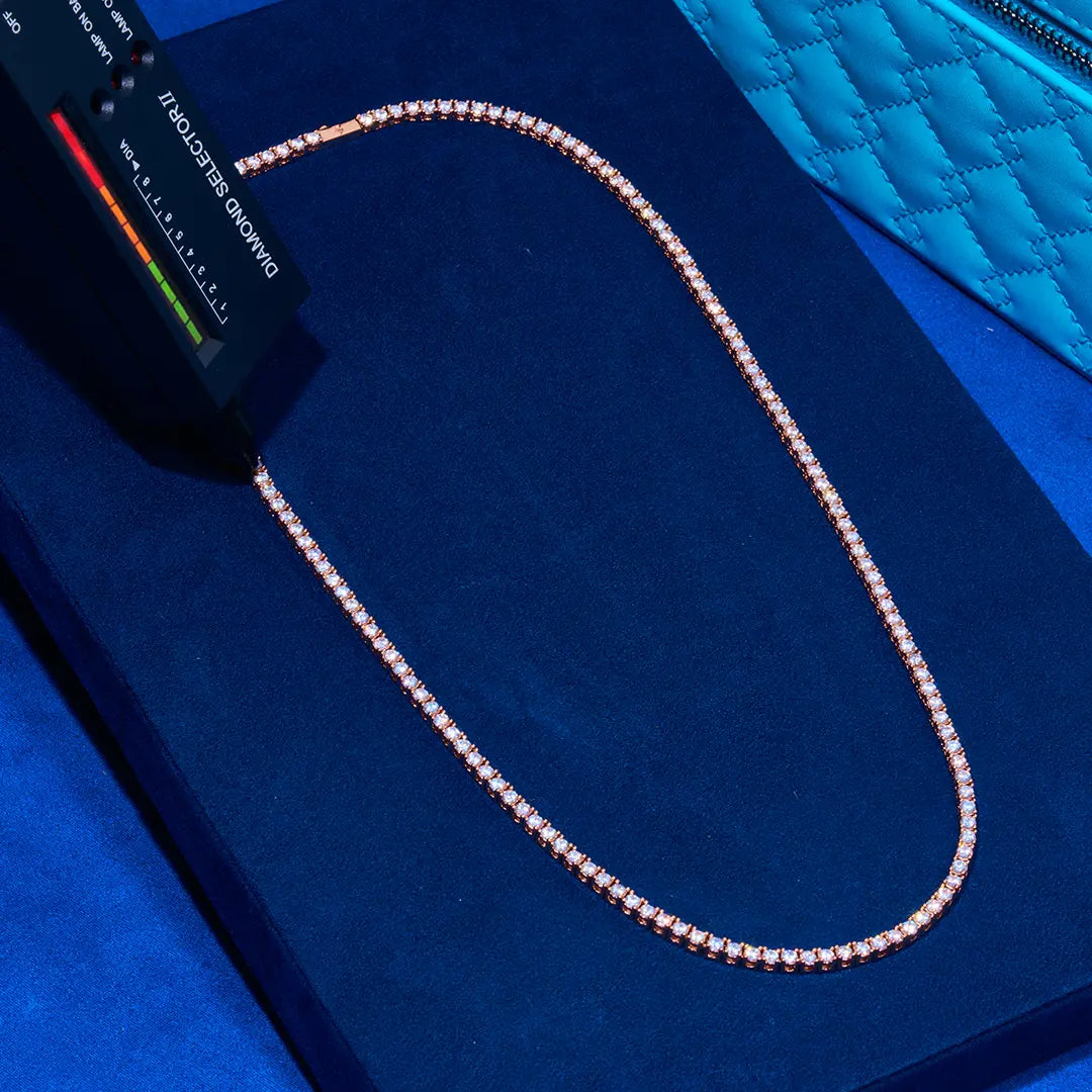 3mm Moissanite Tennis Chain - Rose Gold - 925 Silver - D Colour - VVS1