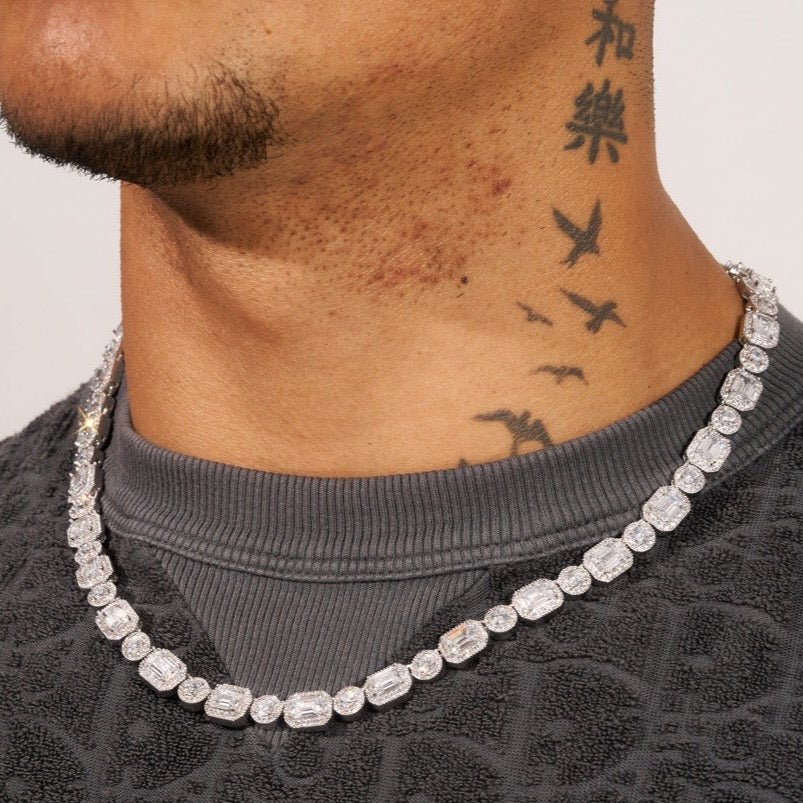 9mm Clustered Tennis Chain - White Gold