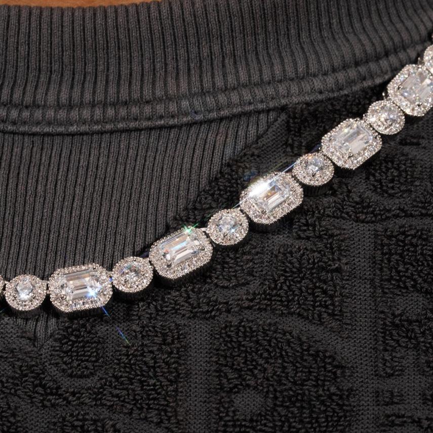 9mm Clustered Tennis Chain - White Gold