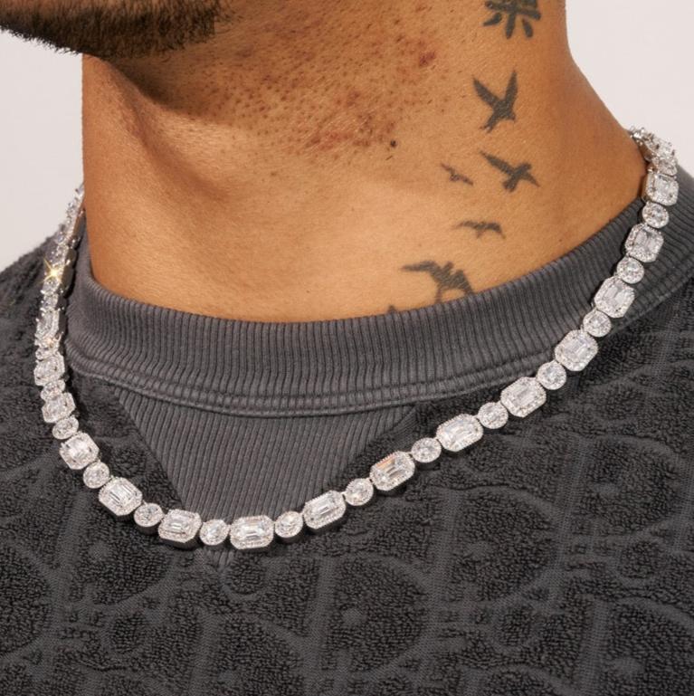 9mm Clustered Tennis Chain - White Gold