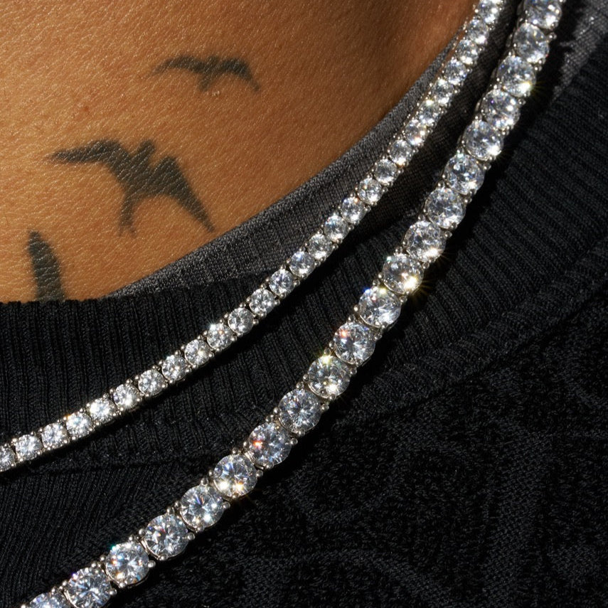 3mm Tennis + 5mm Tennis Chain Bundle - White Gold