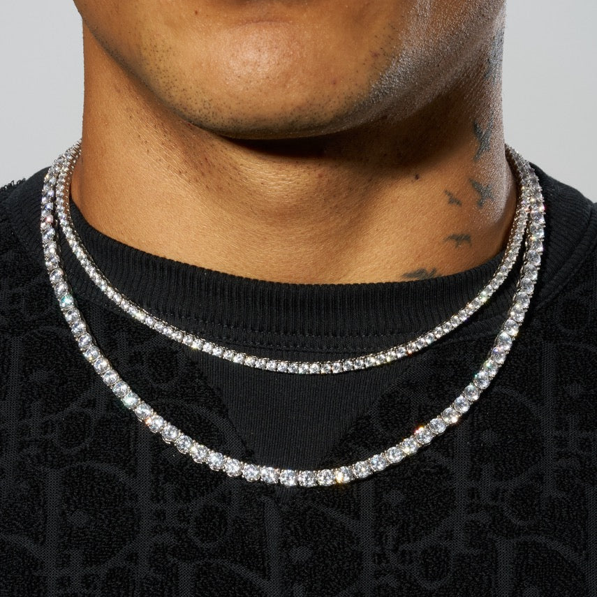 3mm Tennis + 5mm Tennis Chain Bundle - White Gold