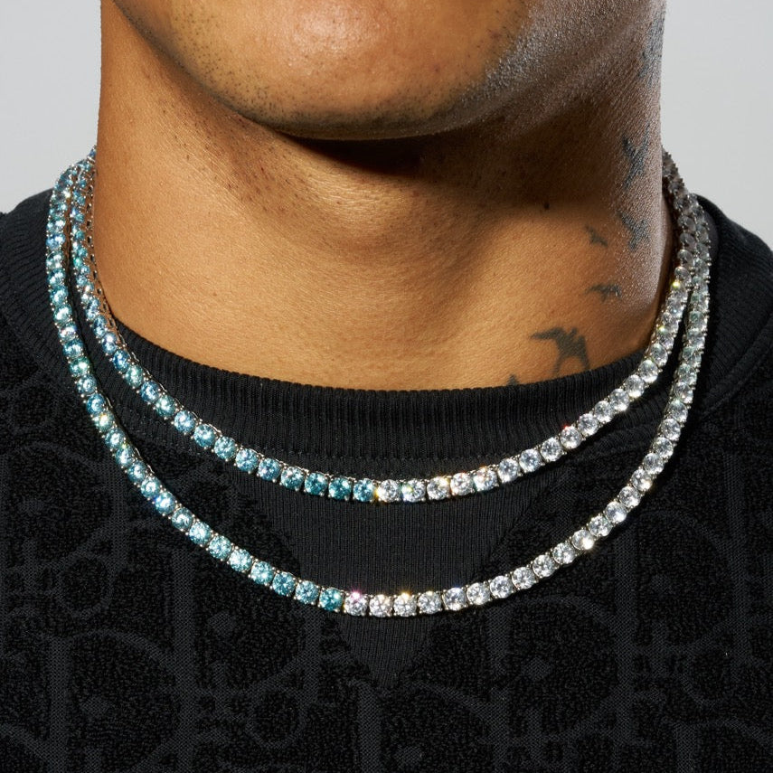 5mm PALE BLUE & WHITE TENNIS CHAIN - WHITE GOLD