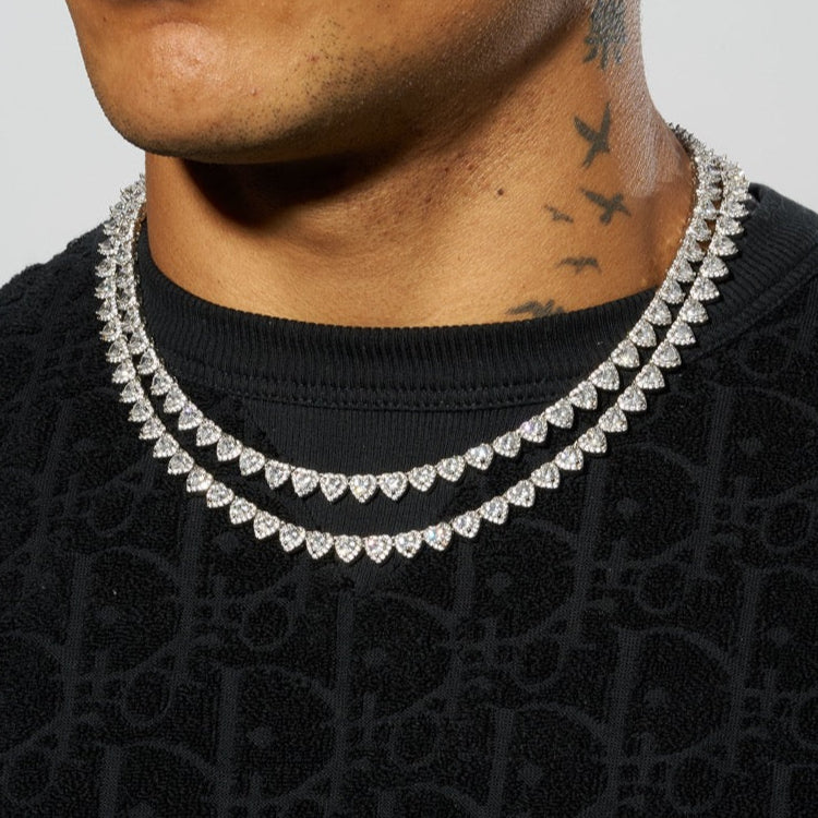 7mm Heart Cut Cluster Tennis Chain - White Gold