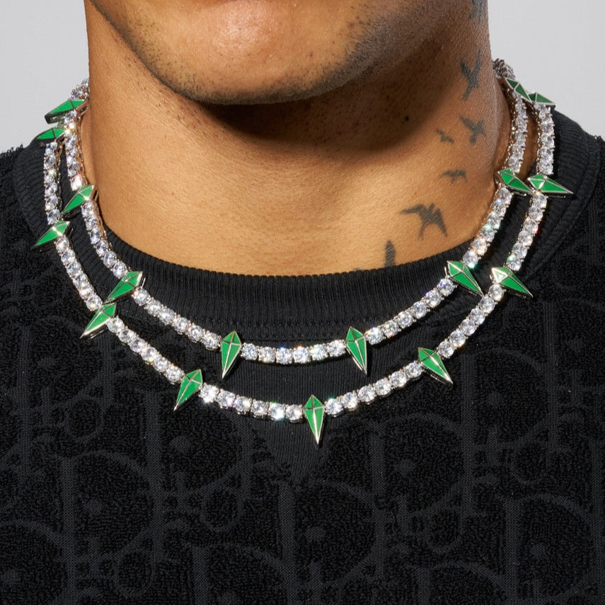 5mm Moissanite Green Pave Tennis Chain - 925 Silver - D Colour - VVS1
