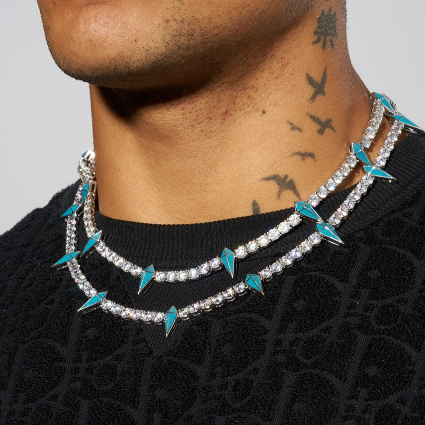 5mm Moissanite Blue Pave Tennis Chain - 925 Silver - D Colour - VVS1