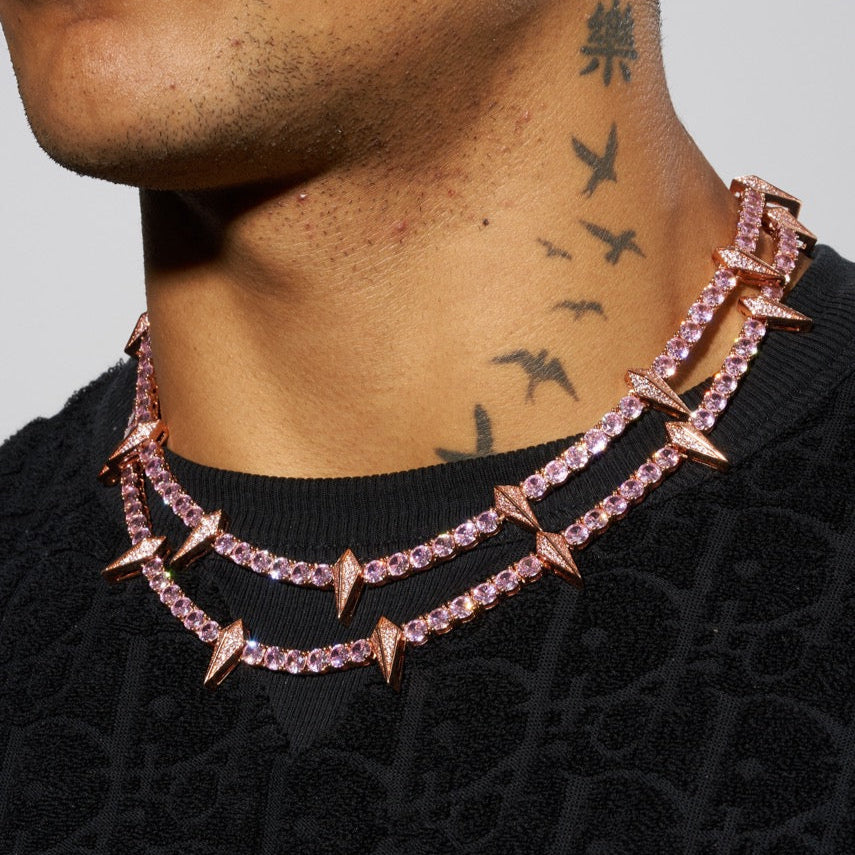 5mm PAVE SPIKE TENNIS CHAIN - PINK