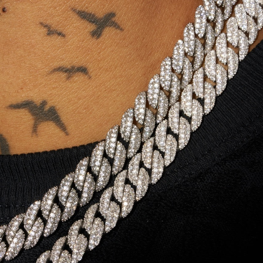 8mm Iced Cuban Link Chain - White Gold