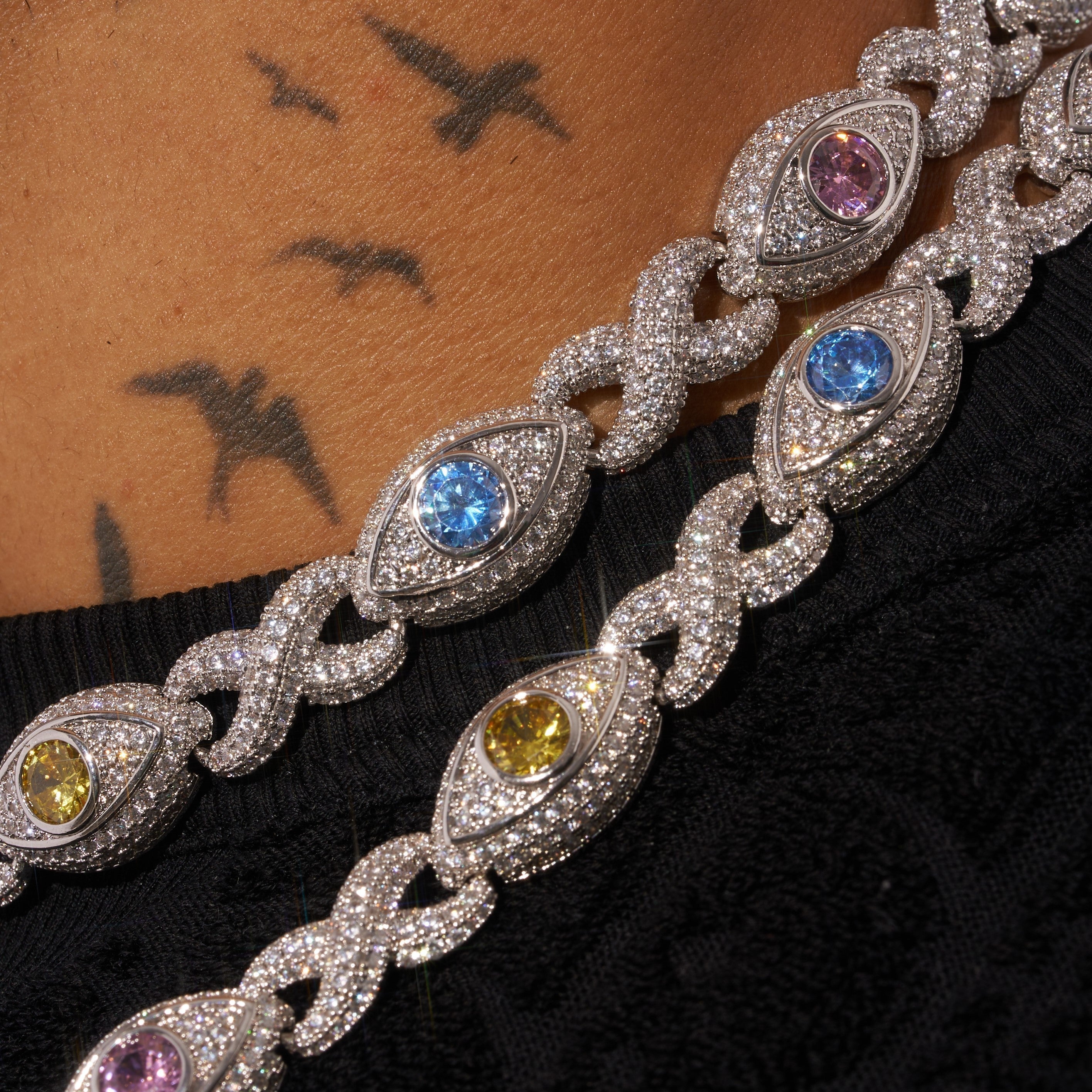 14MM IGI Diamond Evil Eye Eternity Chain - 925 Silver - D Colour - VVS1