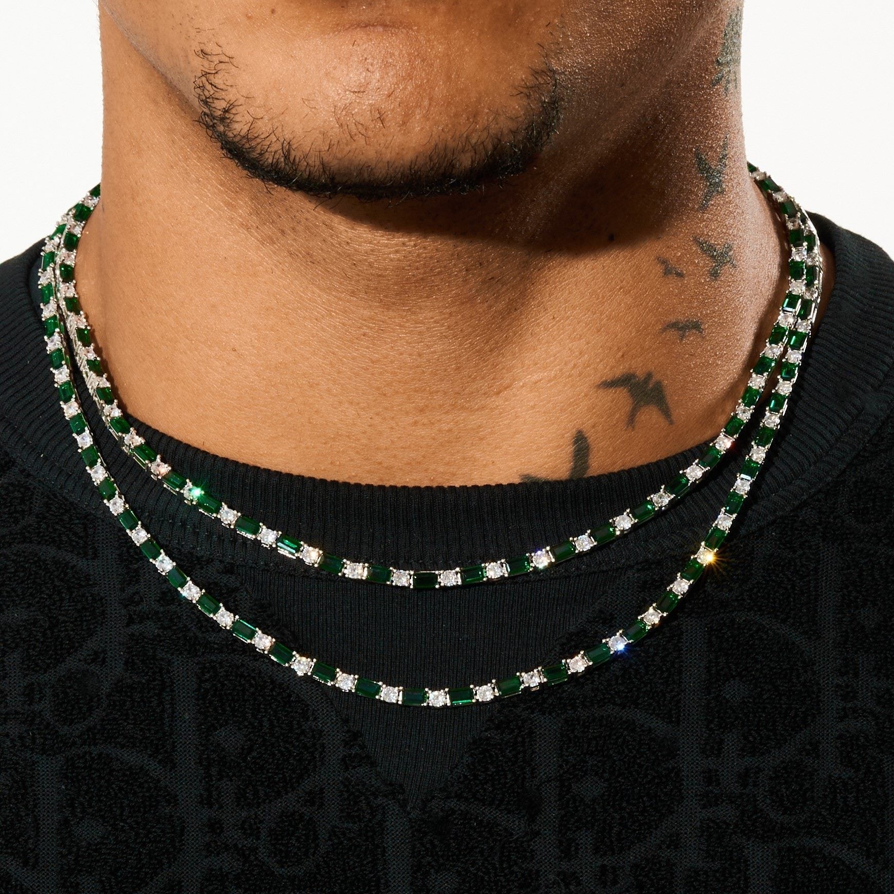 3mm Moissanite White & Green Tennis Chain - 925 Silver - D Colour - VVS1