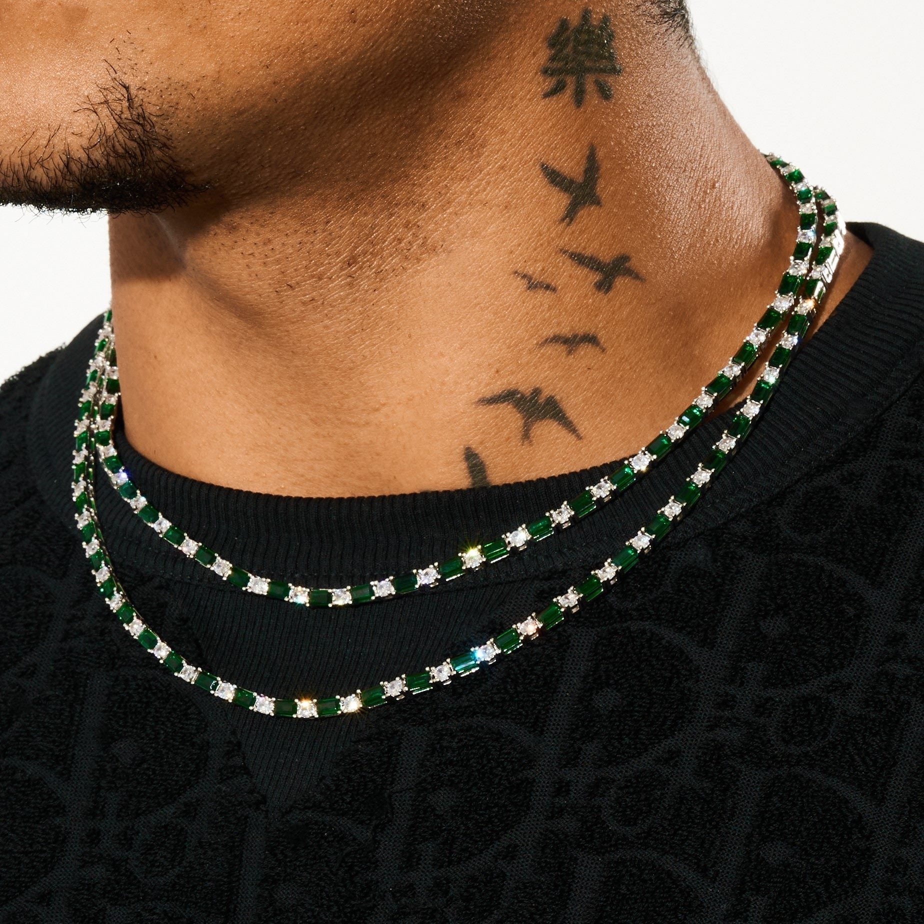 3mm Moissanite White & Green Tennis Chain - 925 Silver - D Colour - VVS1
