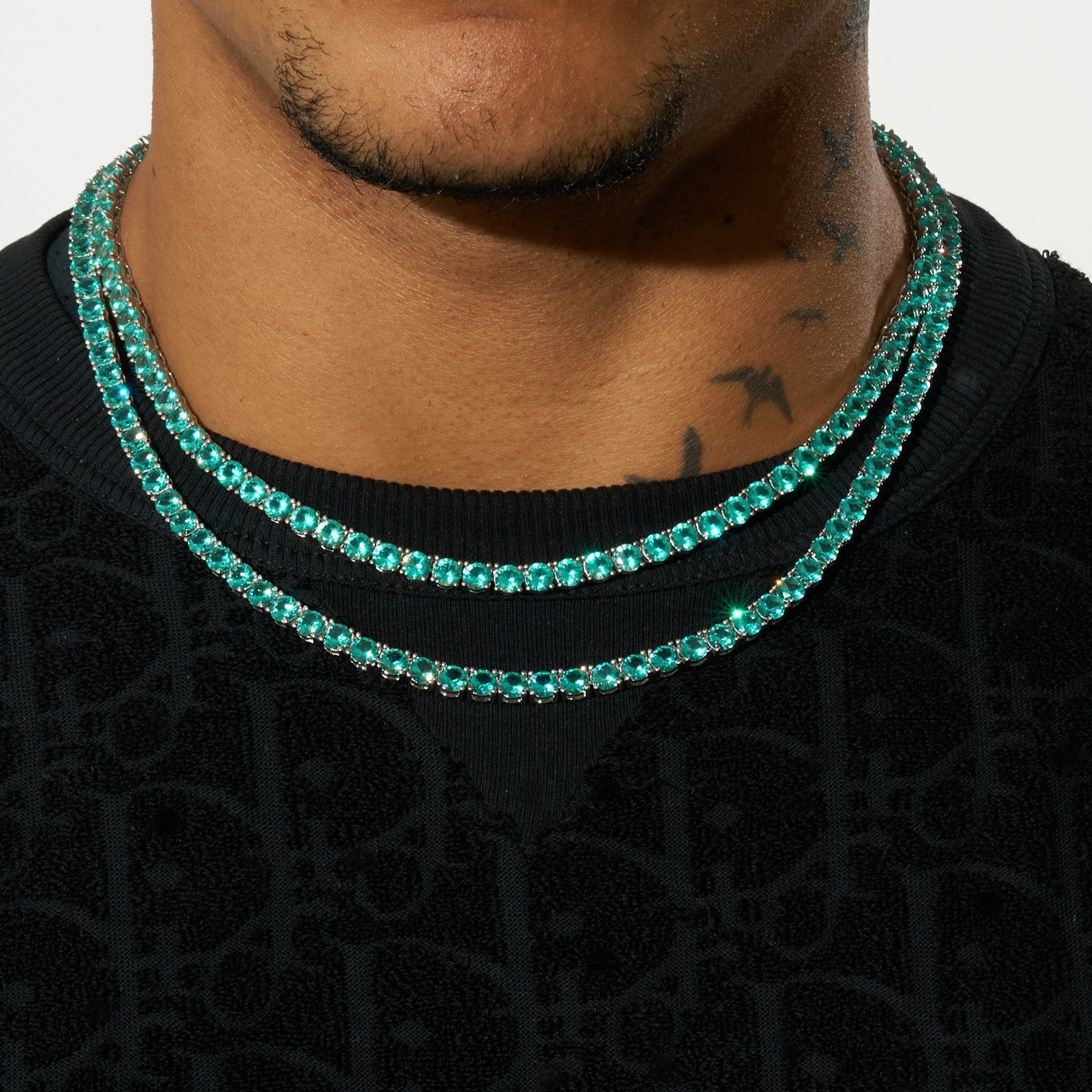 5mm Blue Diamond Tennis Chain - White Gold