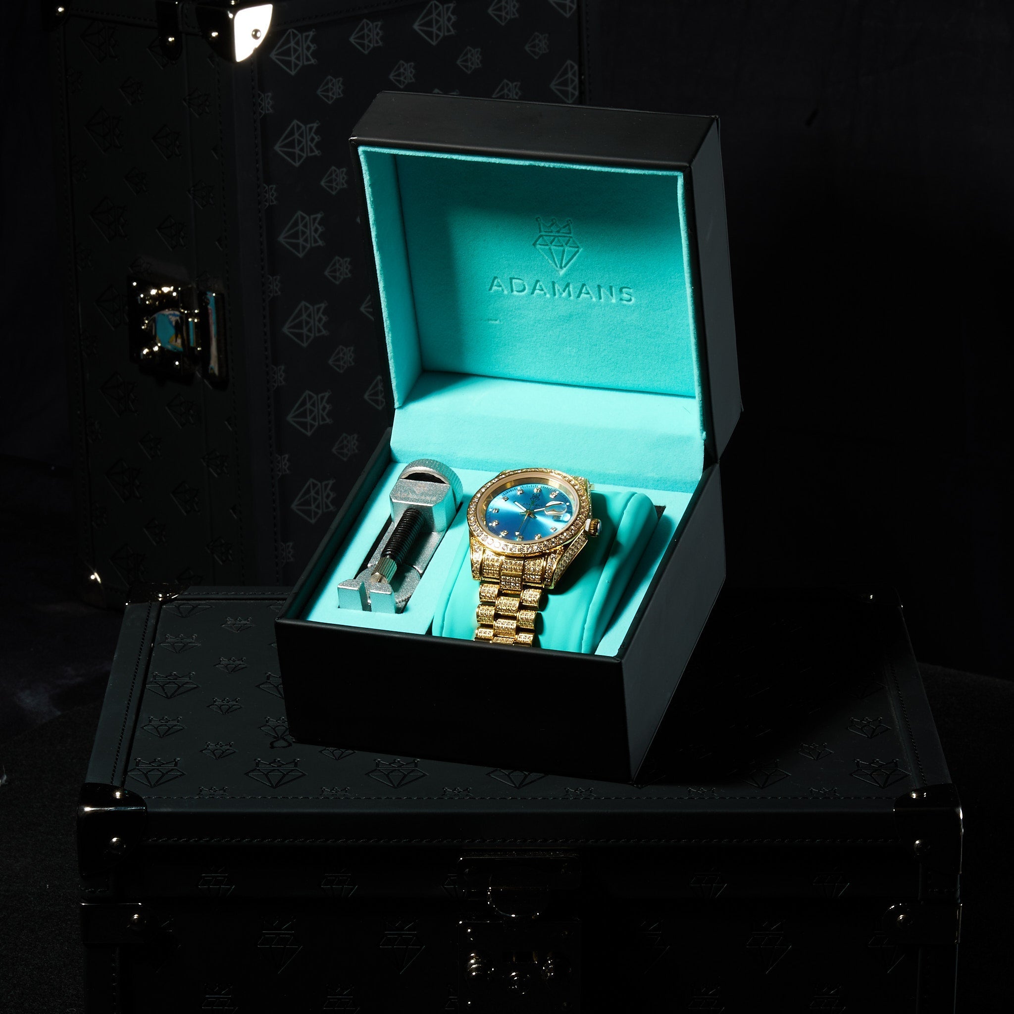41mm Moissanite Diamond Presidential Watch - Light Blue Face - Gold