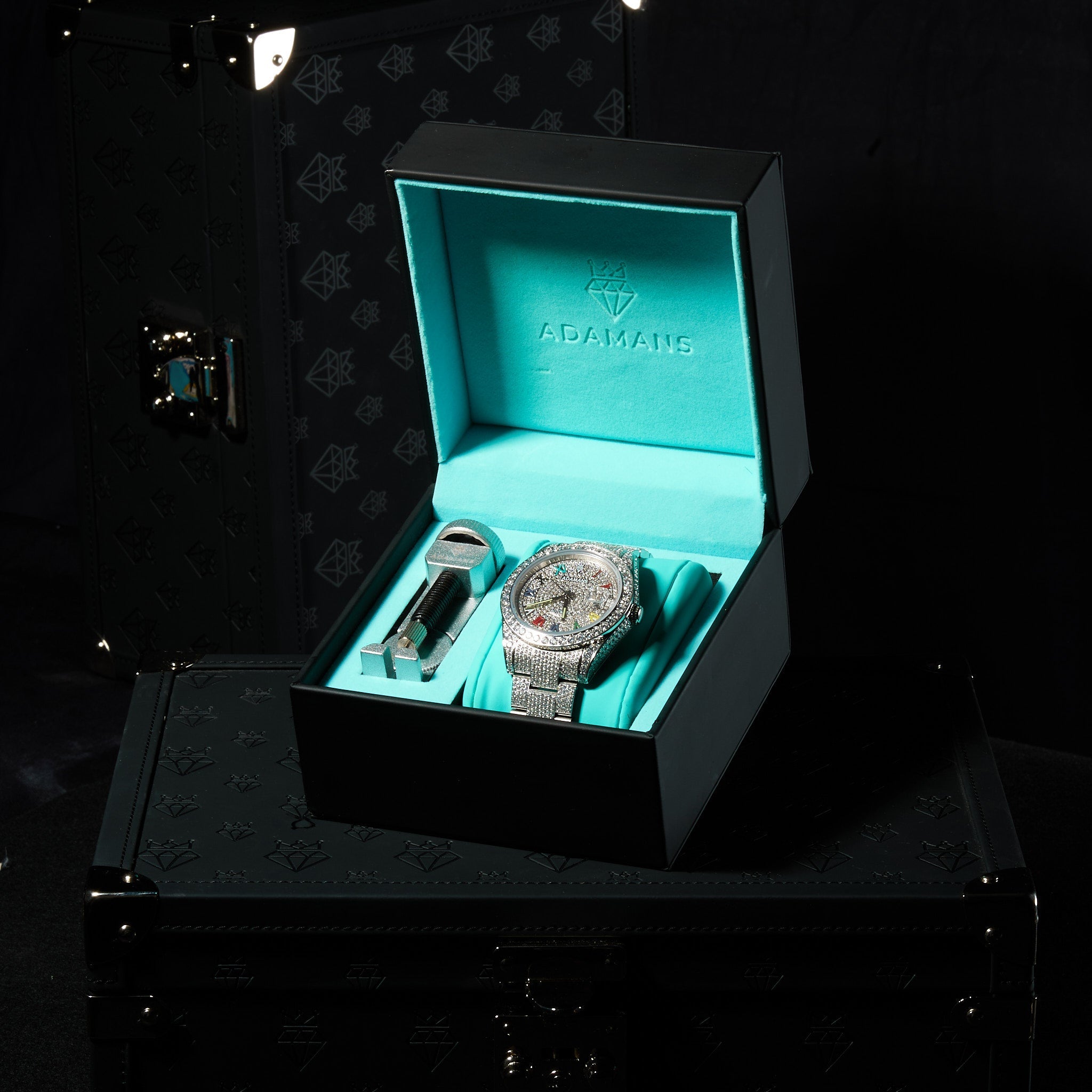 Custom Colored Numeral Dial VVs Moissanite Diamond Watch - White Gold