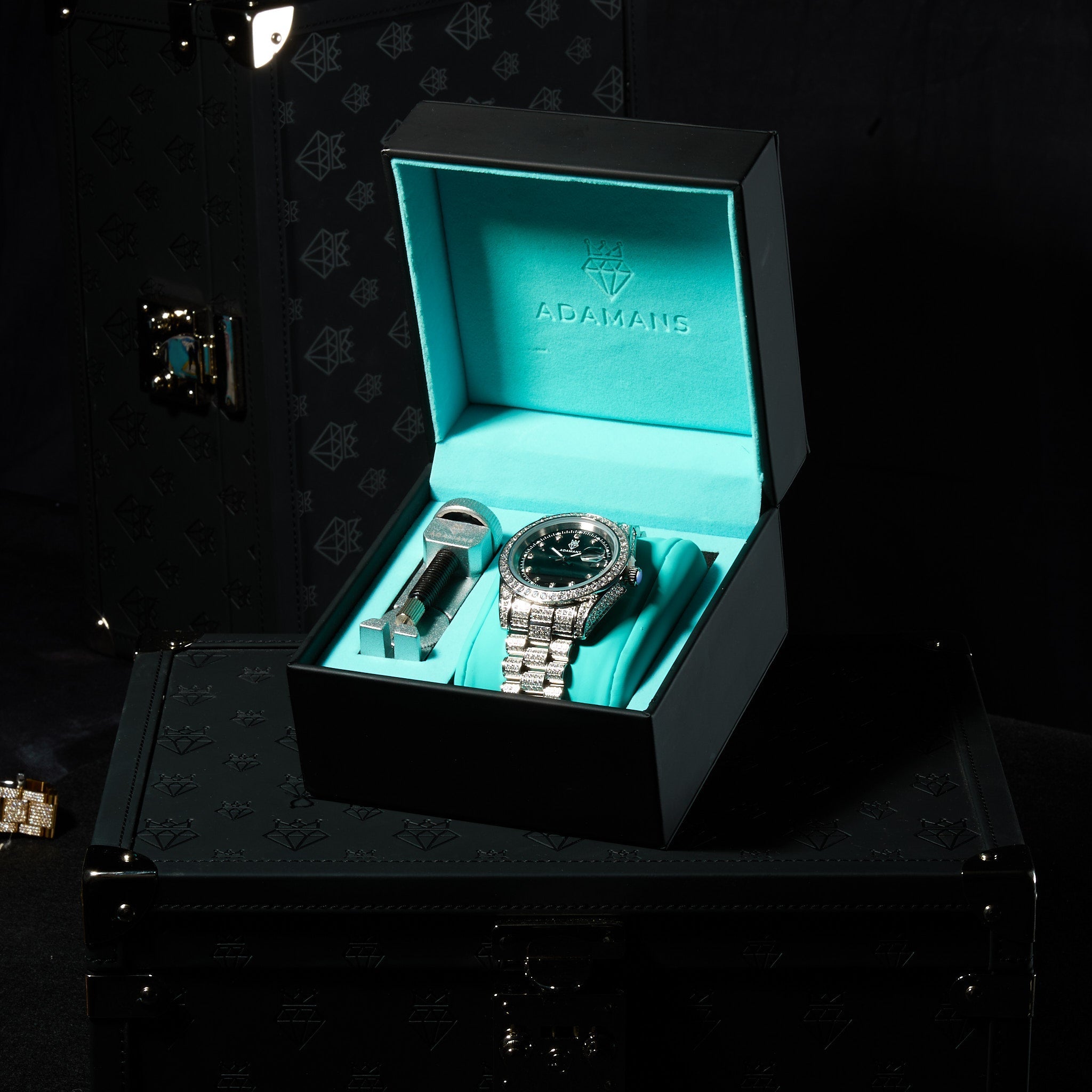41mm Moissanite Diamond Presidential Watch - Black Face - White Gold