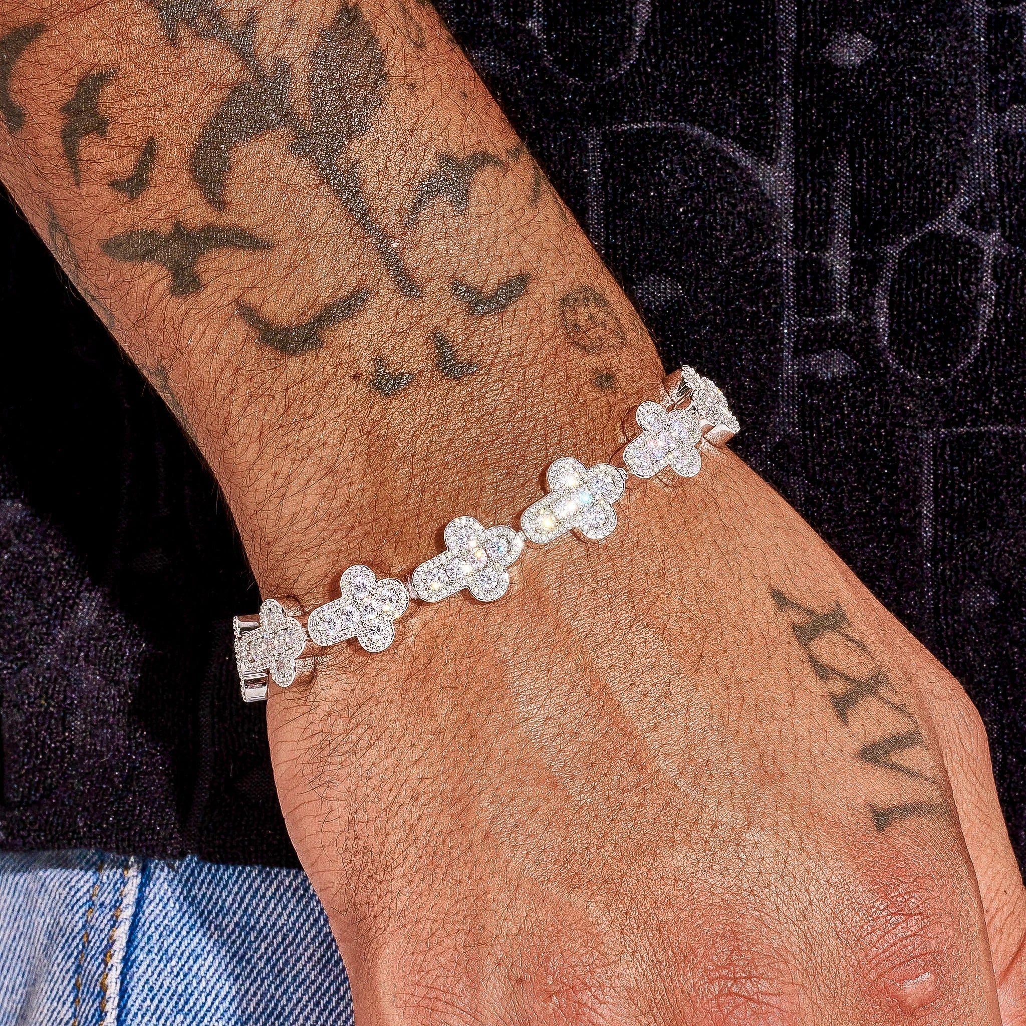 12.5MM Cross Tennis Bracelet - White Gold