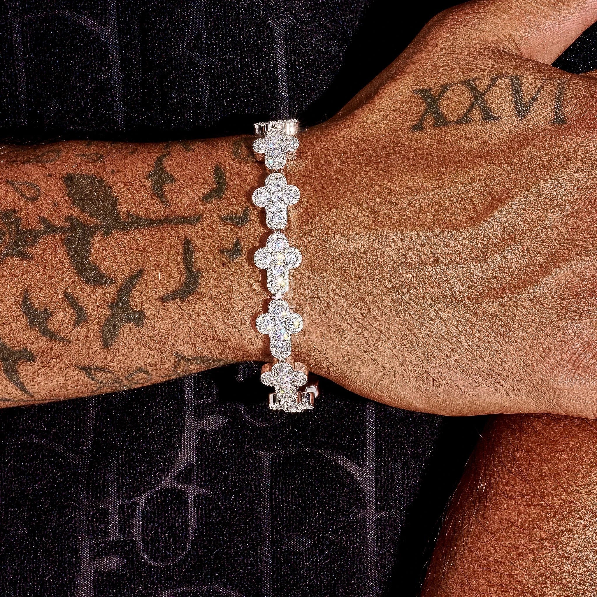 12.5MM Moissanite Cross Tennis Bracelet - 925 Silver - D Colour - VVS1