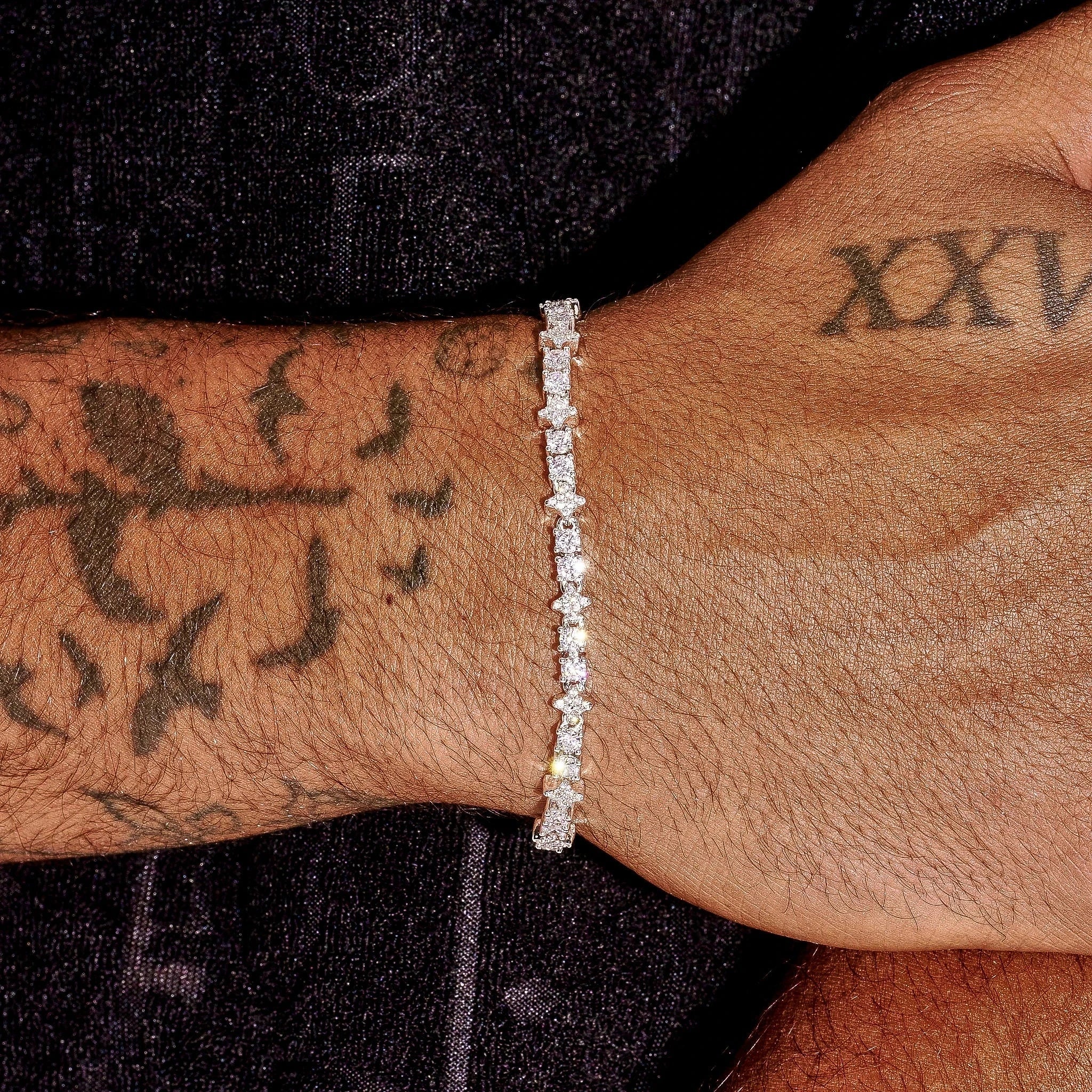 3MM Moissanite Round & Star Iced Tennis Bracelet - 925 Silver - D Colour - VVS1