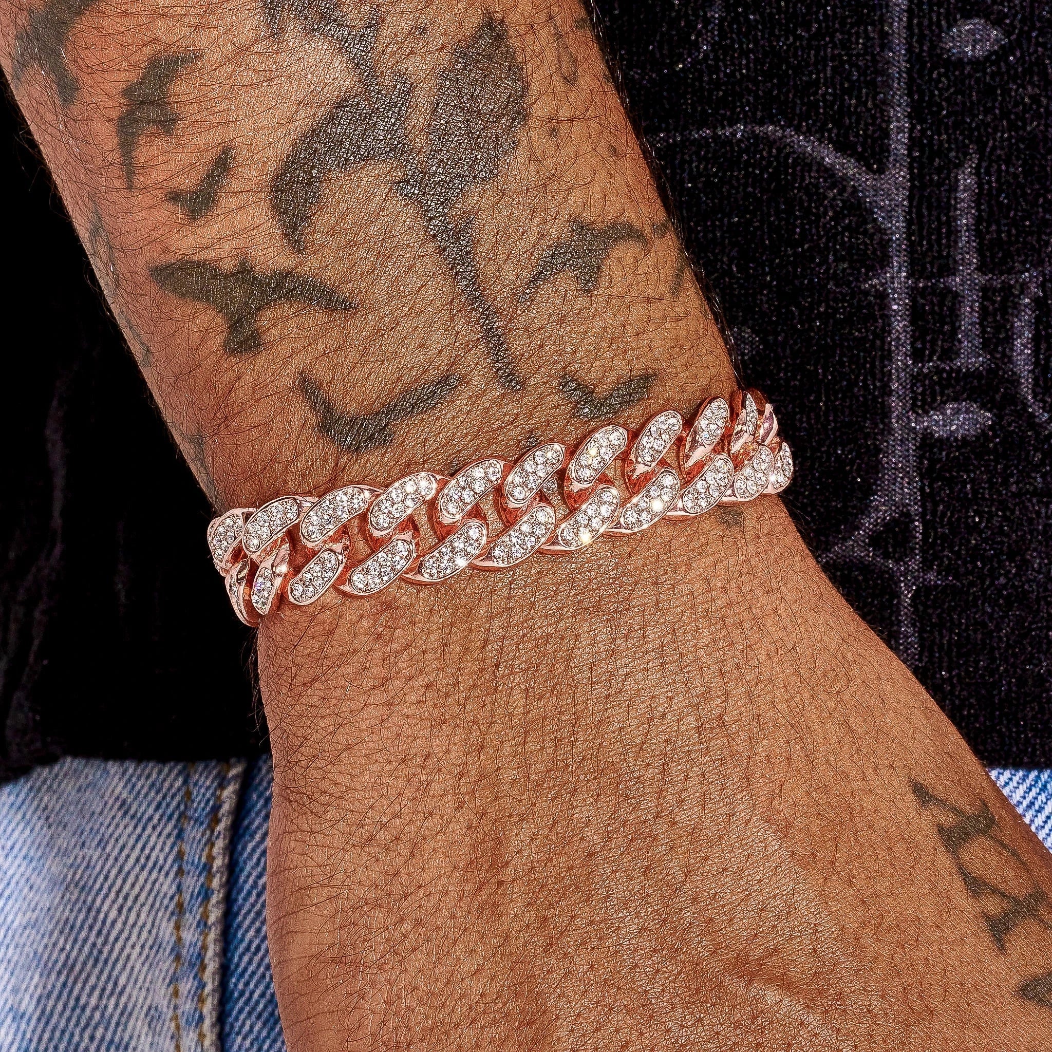 13mm Iced Cuban Link Bracelet - Rose Gold