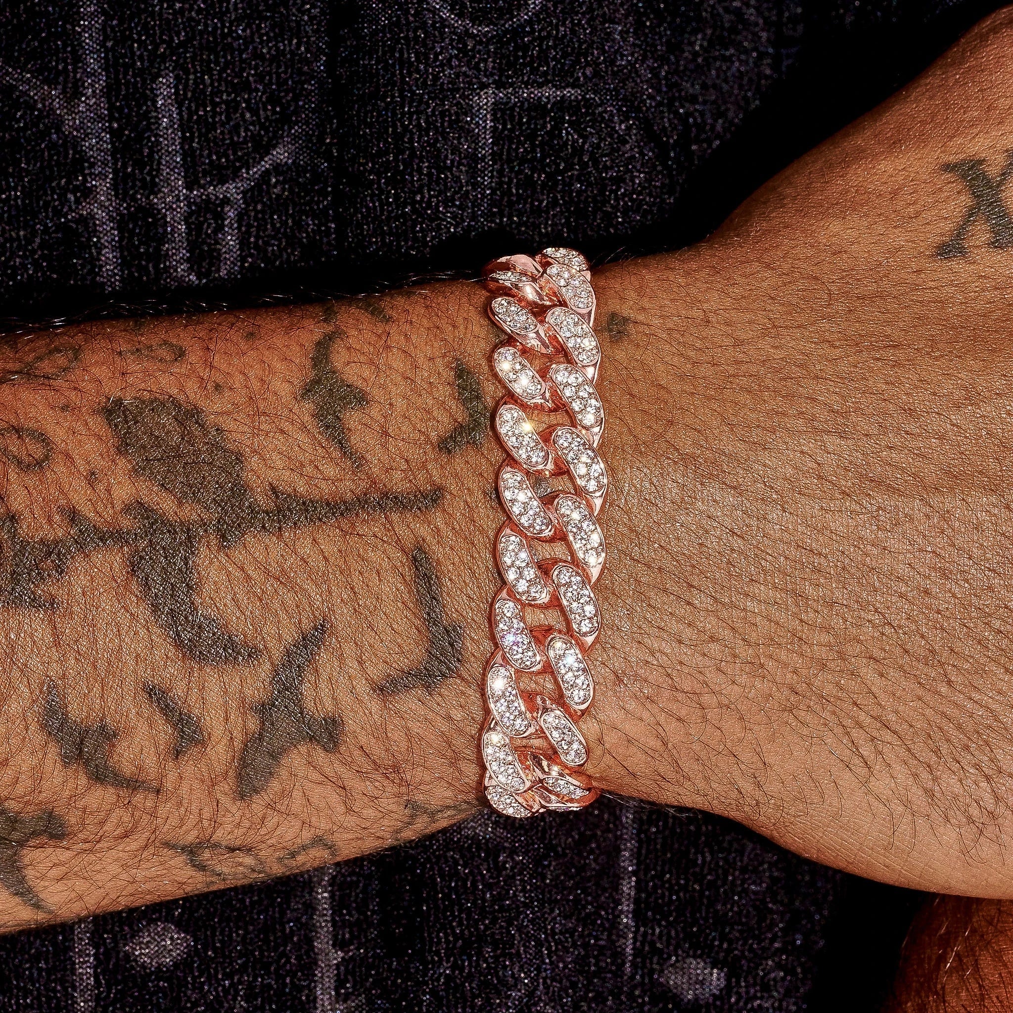 13mm Moissanite Iced Cuban Link Bracelet - Rose Gold - 925 Silver - D Colour - VVS1