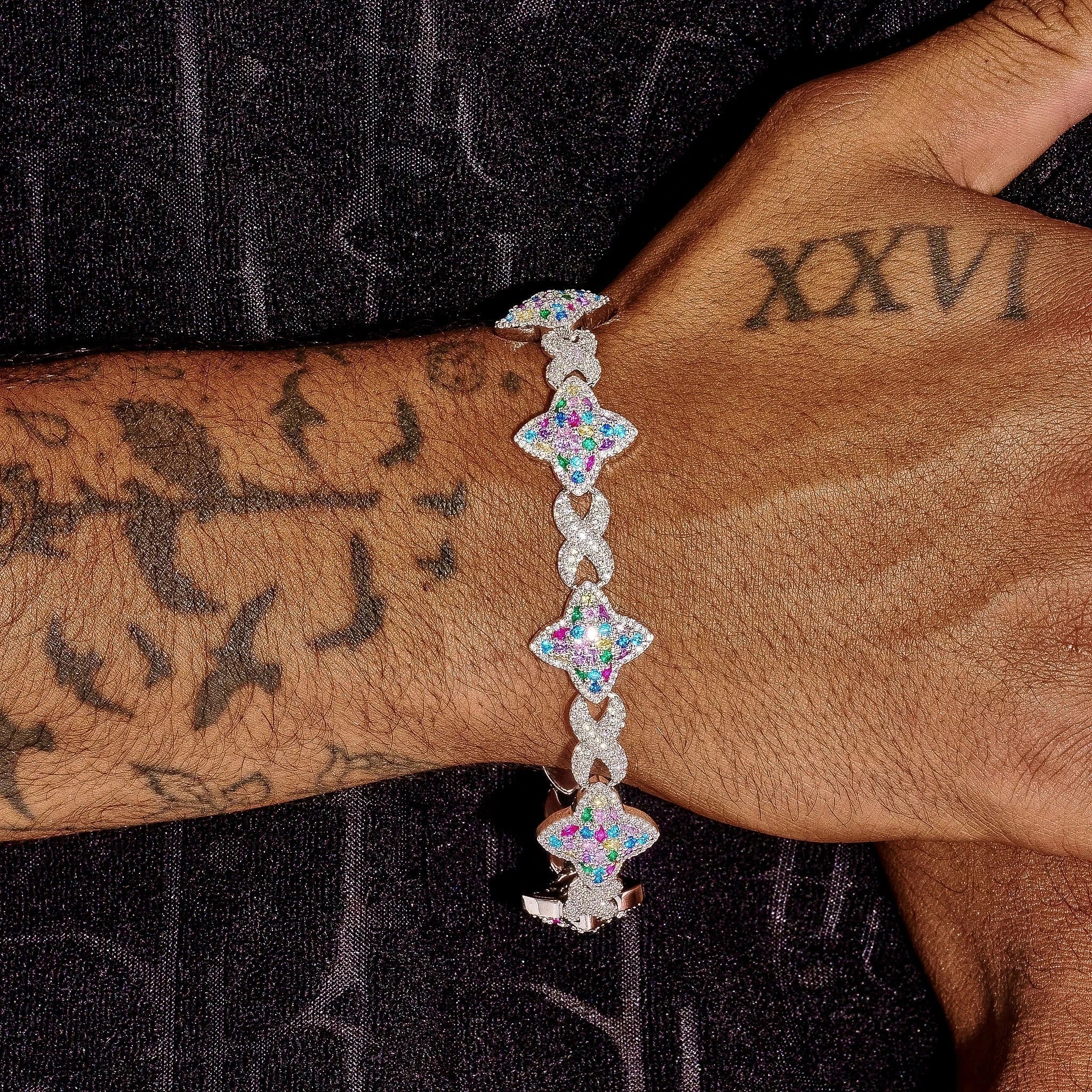 Moissanite Multicolor Cuban Bracelet - 925 Silver - D Colour - VVS1