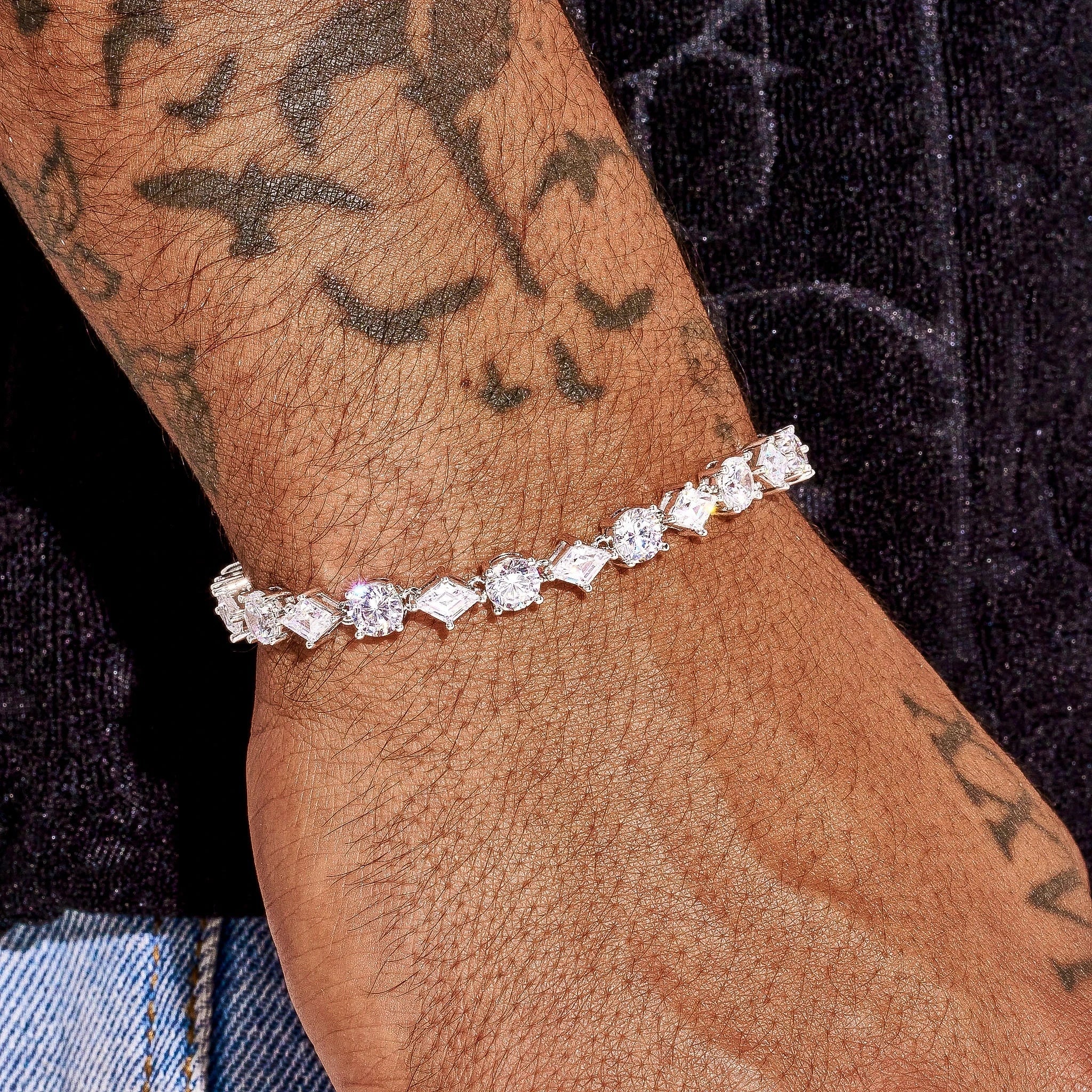 6MM Moissanite Round & Diamond Cluster Tennis Bracelet - 925 Silver - D Colour - VVS1