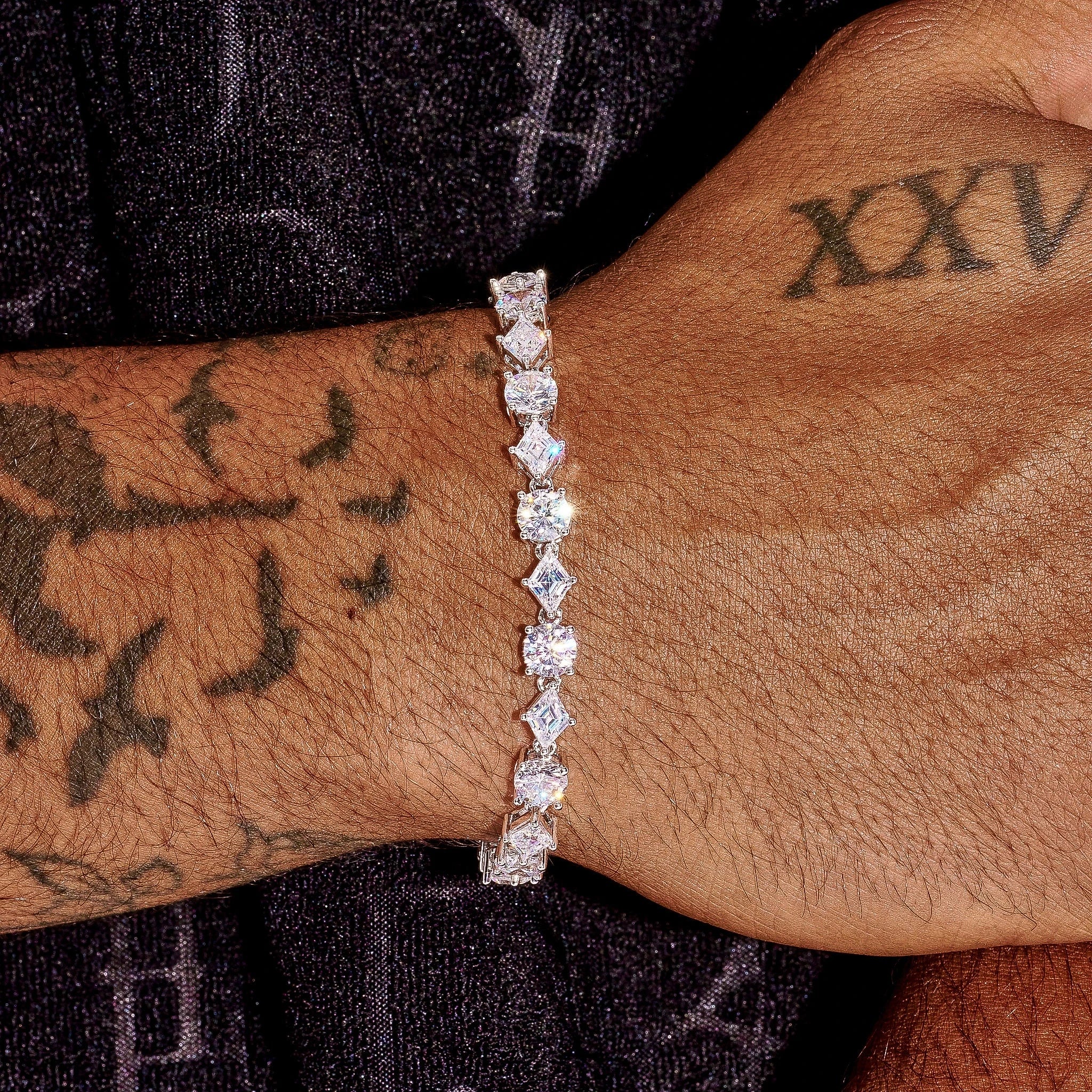 6MM Moissanite Round & Diamond Cluster Tennis Bracelet - 925 Silver - D Colour - VVS1