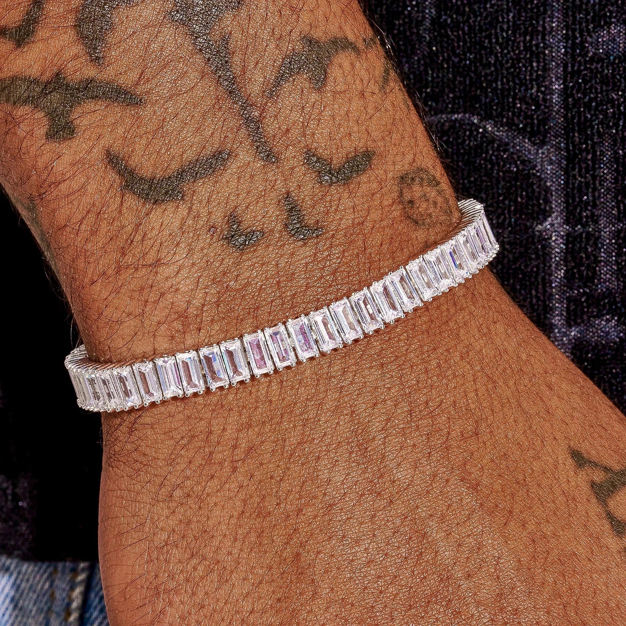 8MM Baguette Tennis Bracelet - White Gold