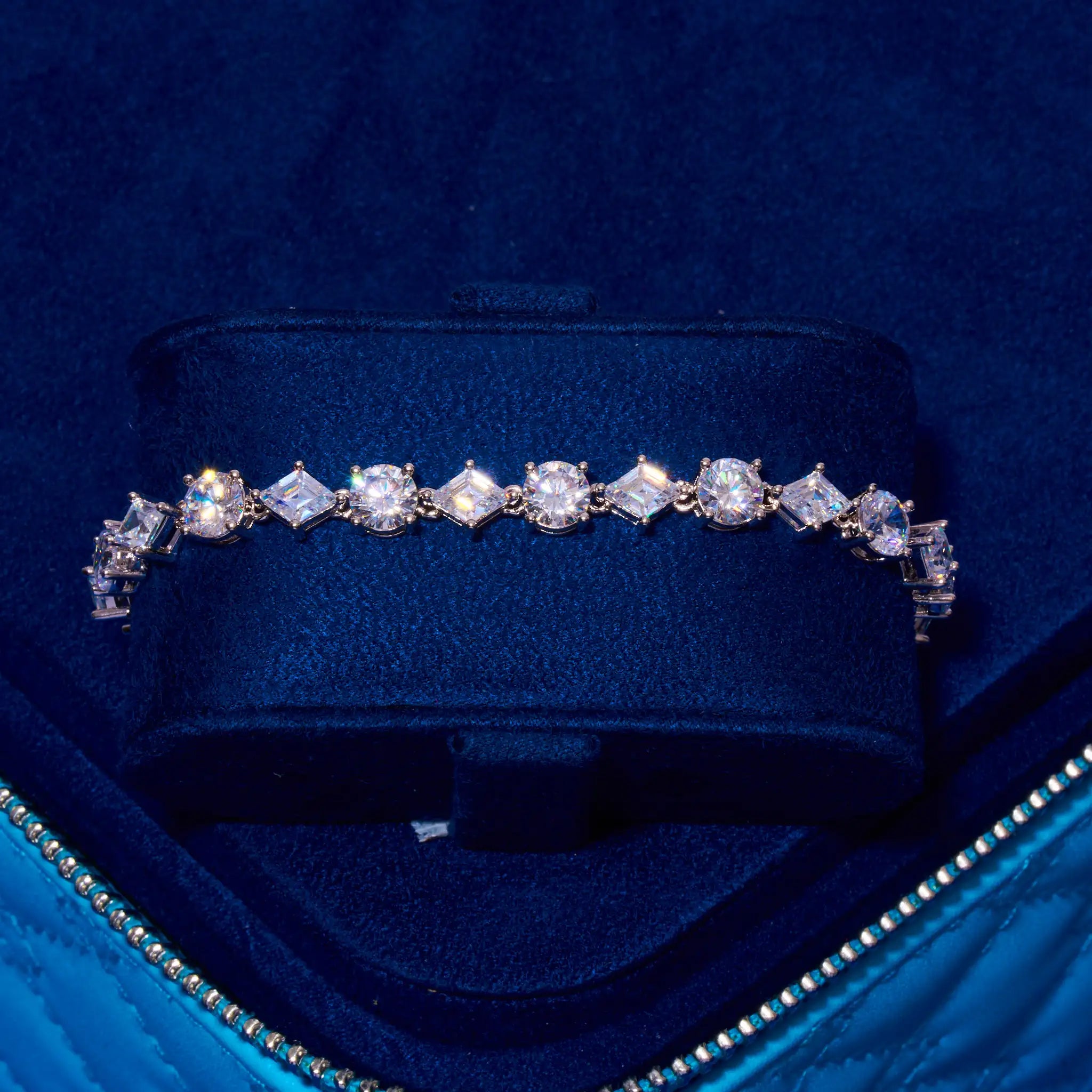 6MM Moissanite Round & Diamond Cluster Tennis Bracelet - 925 Silver - D Colour - VVS1