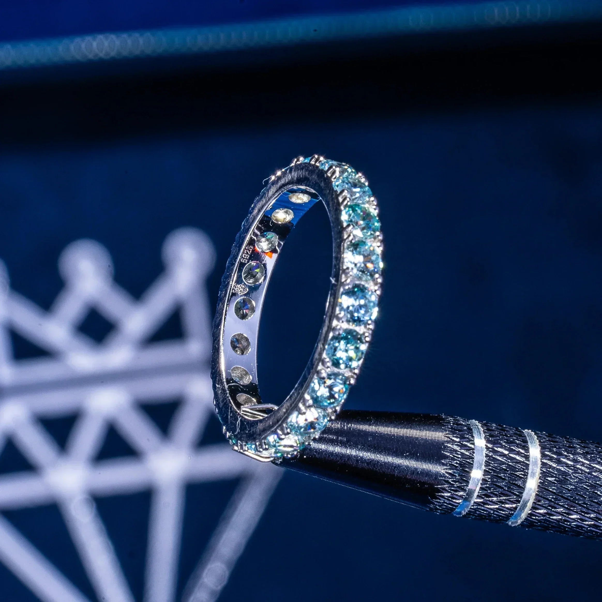 IGI Diamond Light Blue Tennis Ring in 925 Silver, VVS1, D Colour.